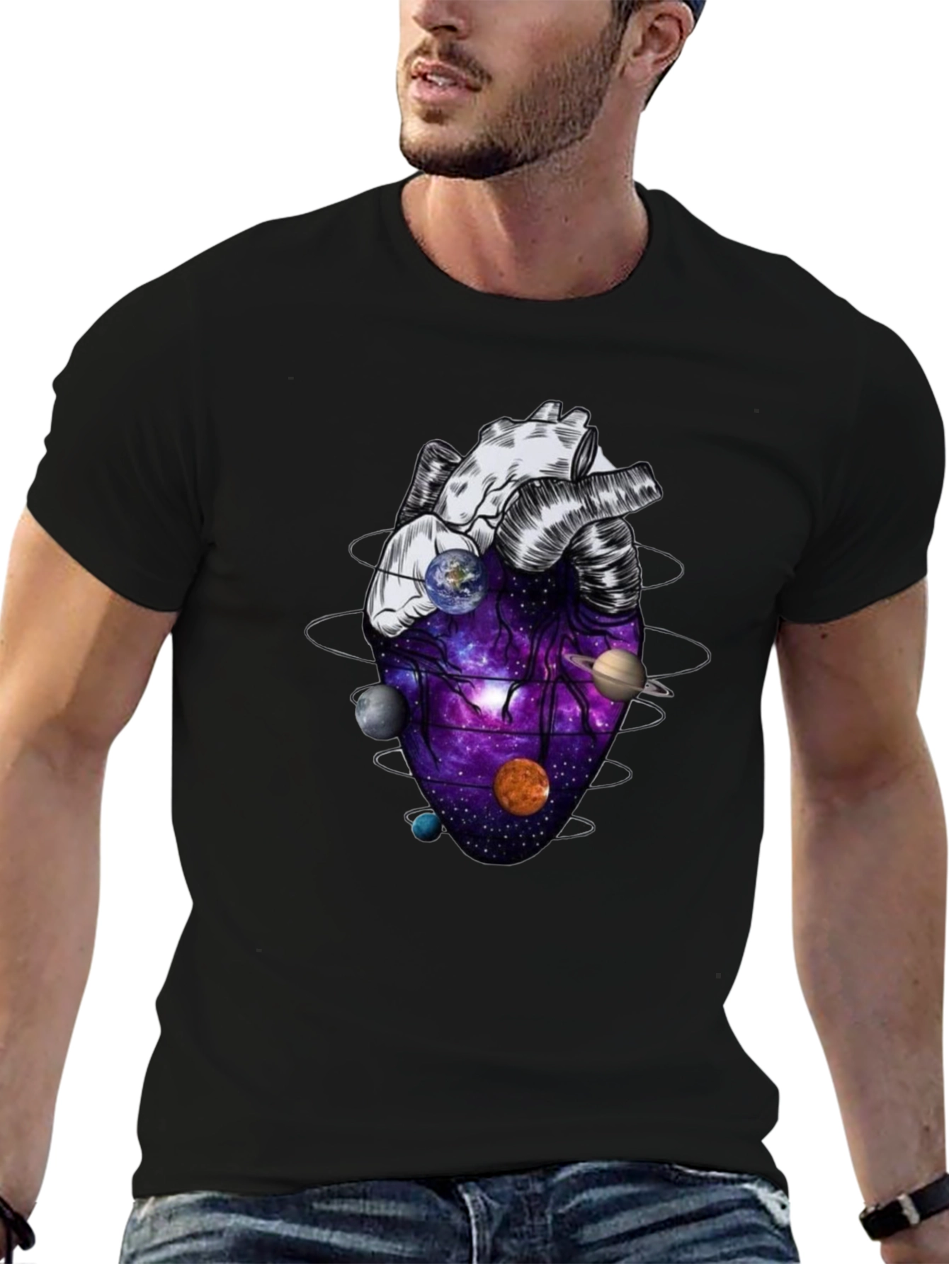 Galaxy Heart Graphic Tee - Black Unisex T-Shirt