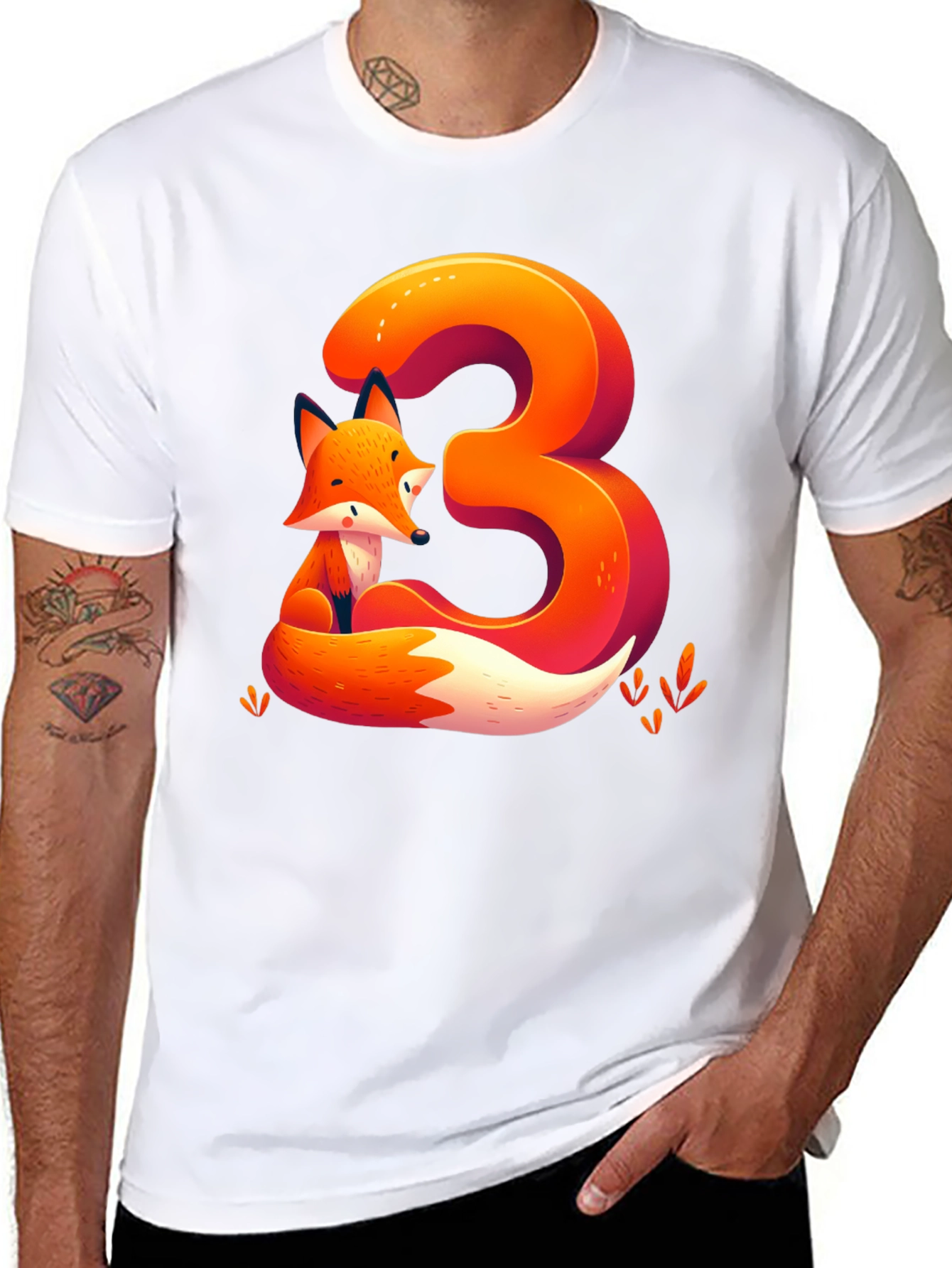 Fox Number 3 Graphic Tee - Cute Animal Shirt