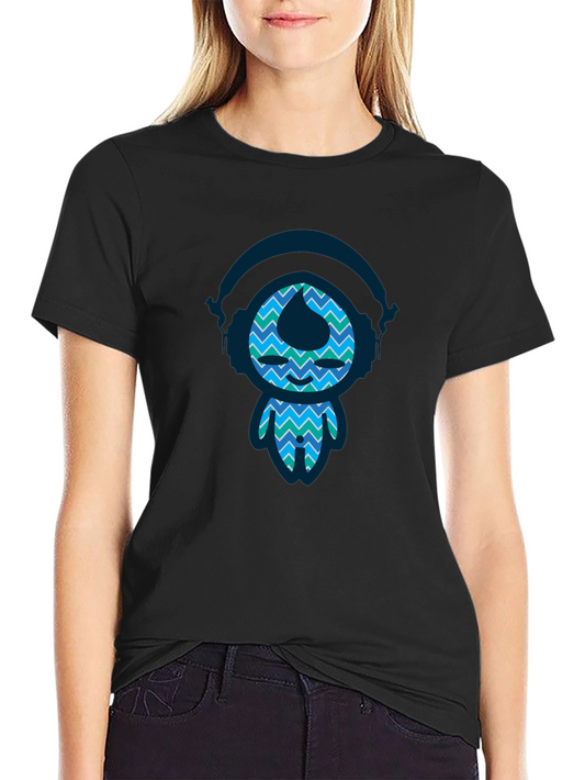 Funky Blue Pattern Character Black T-Shirt