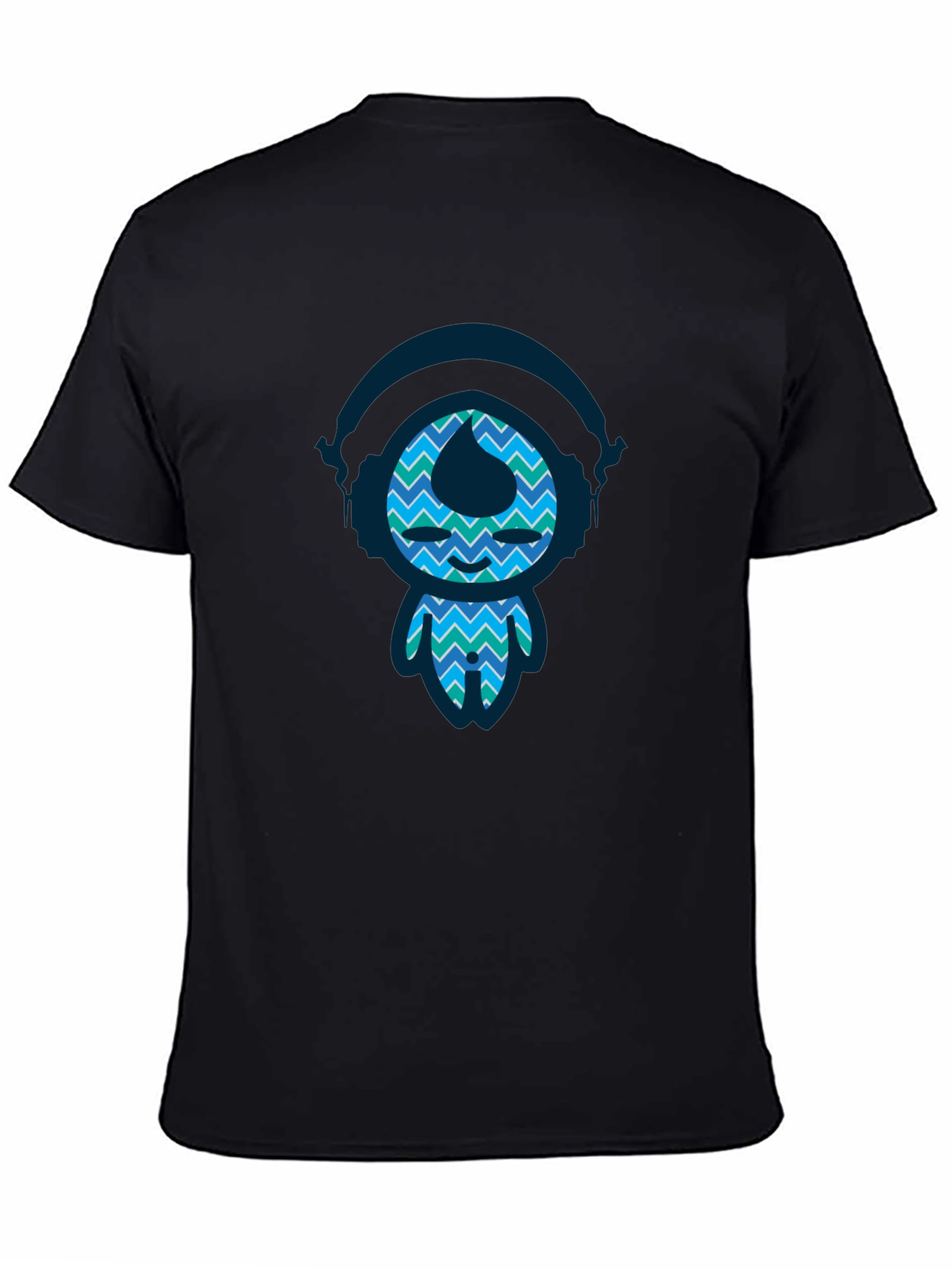 Funky Blue Pattern Character Black T-Shirt