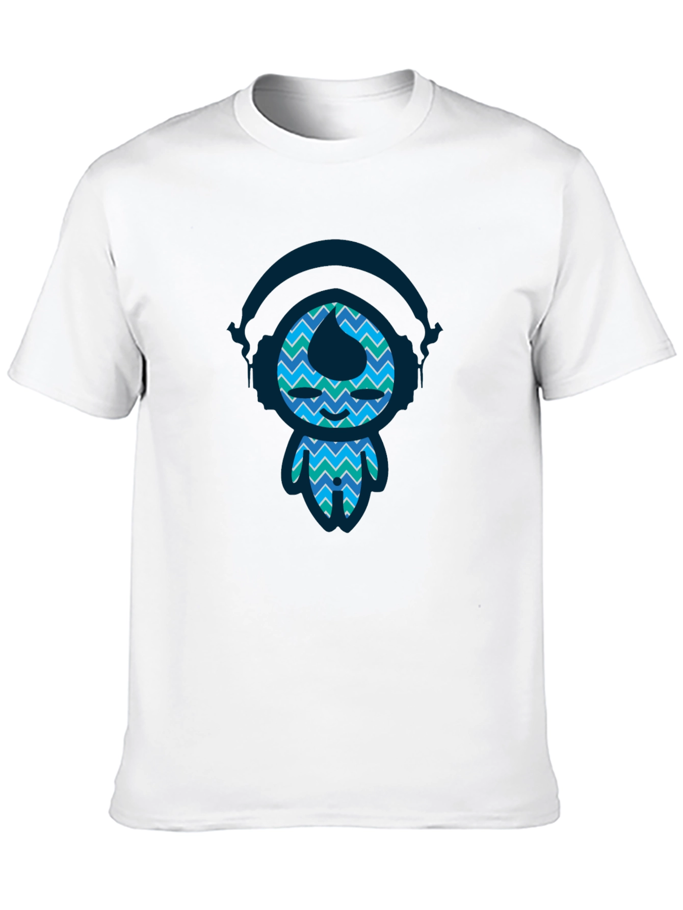 Funky Blue Pattern Character Black T-Shirt