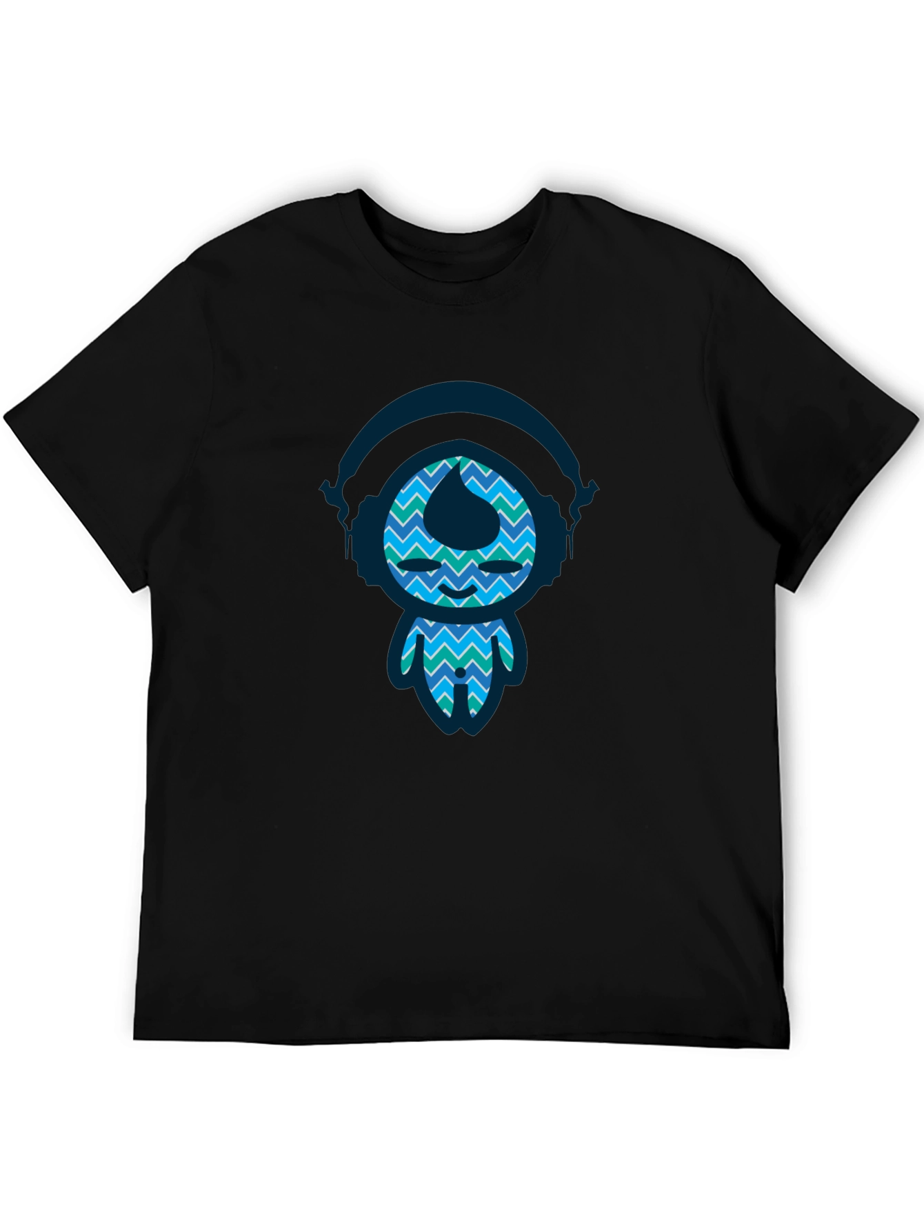 Funky Blue Pattern Character Black T-Shirt