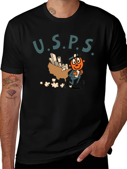 USPS Cartoon Graphic Black T-Shirt