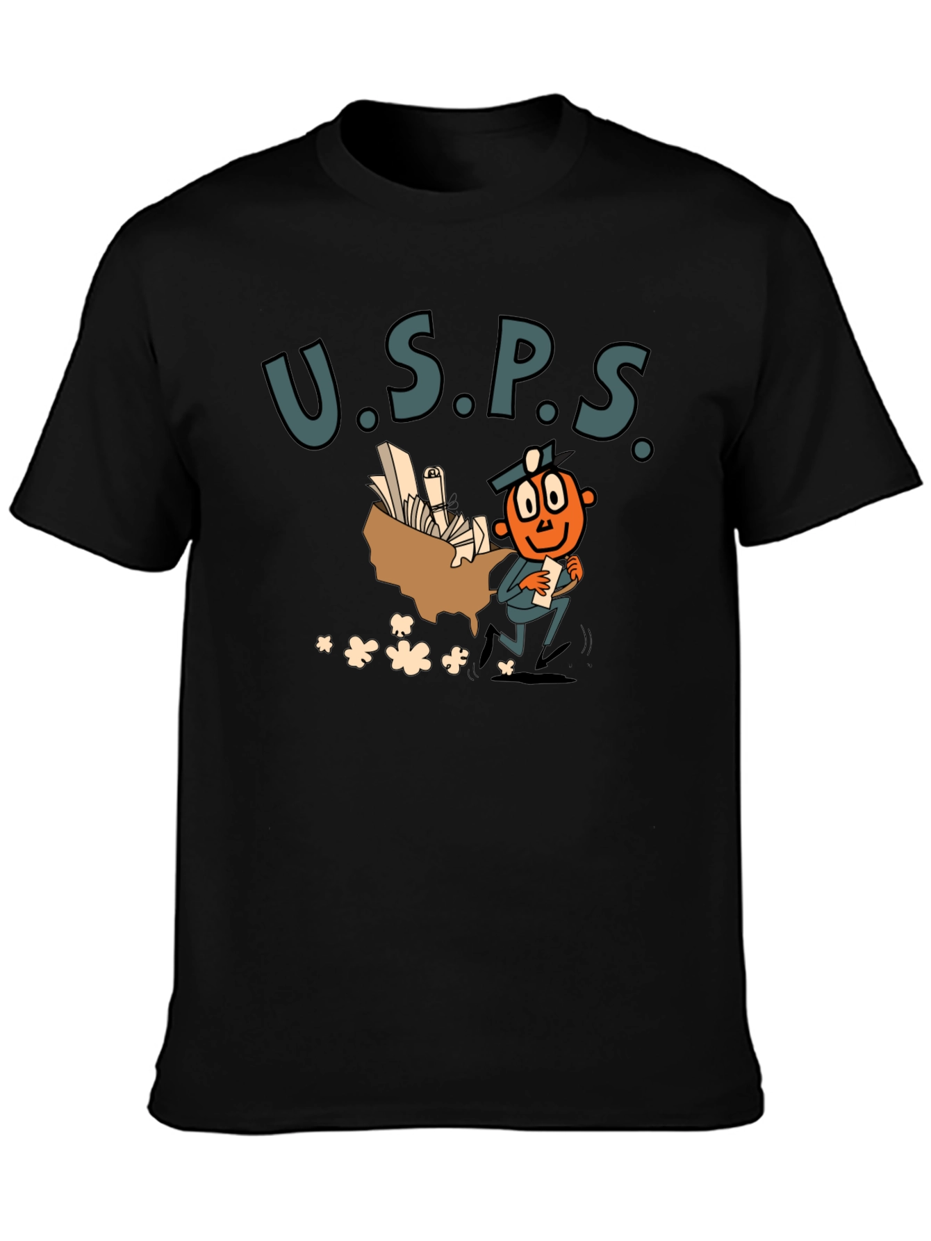 USPS Cartoon Graphic Black T-Shirt