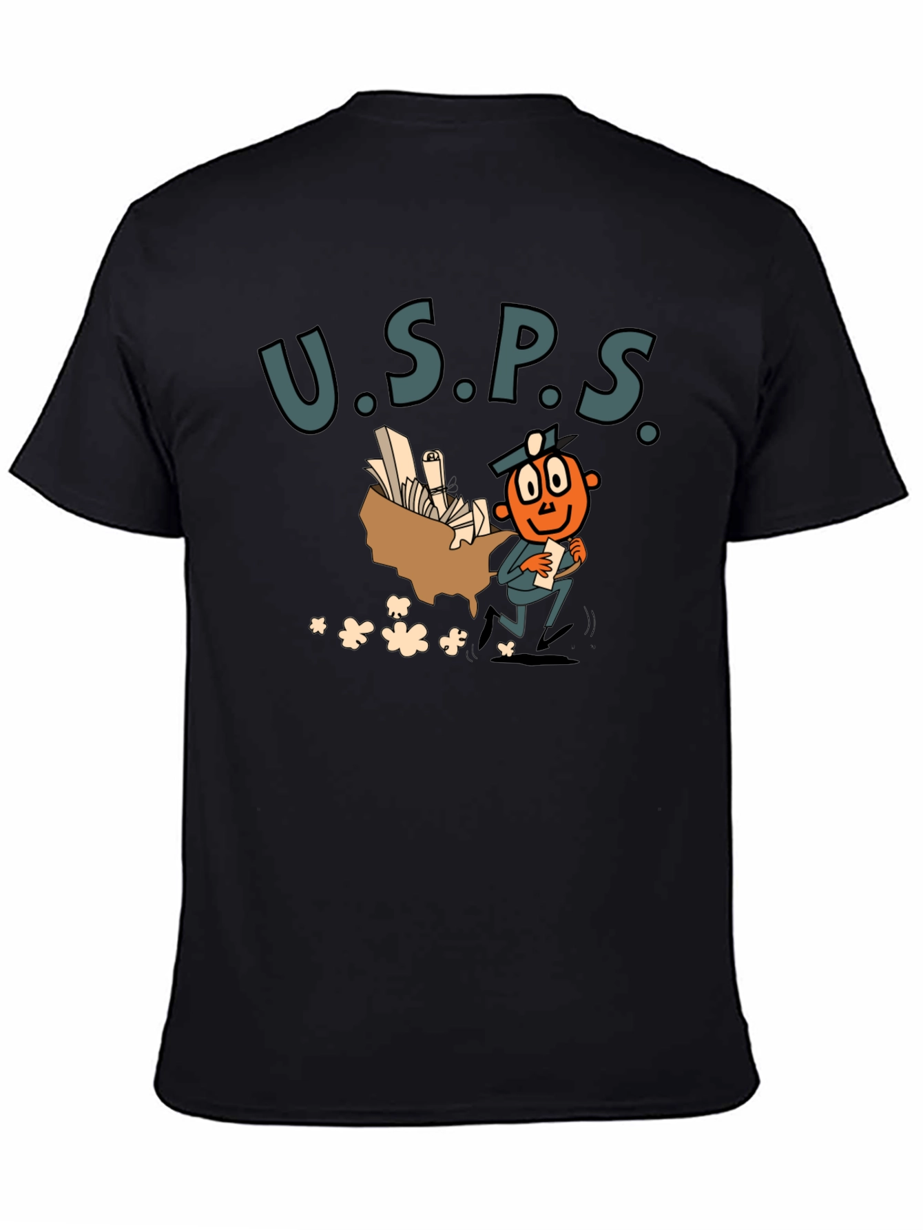 USPS Cartoon Graphic Black T-Shirt