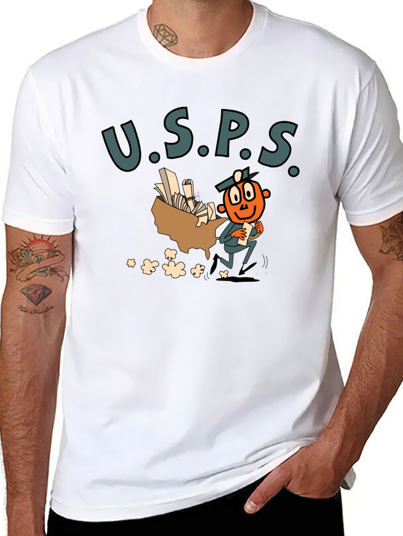 USPS Cartoon Graphic Black T-Shirt