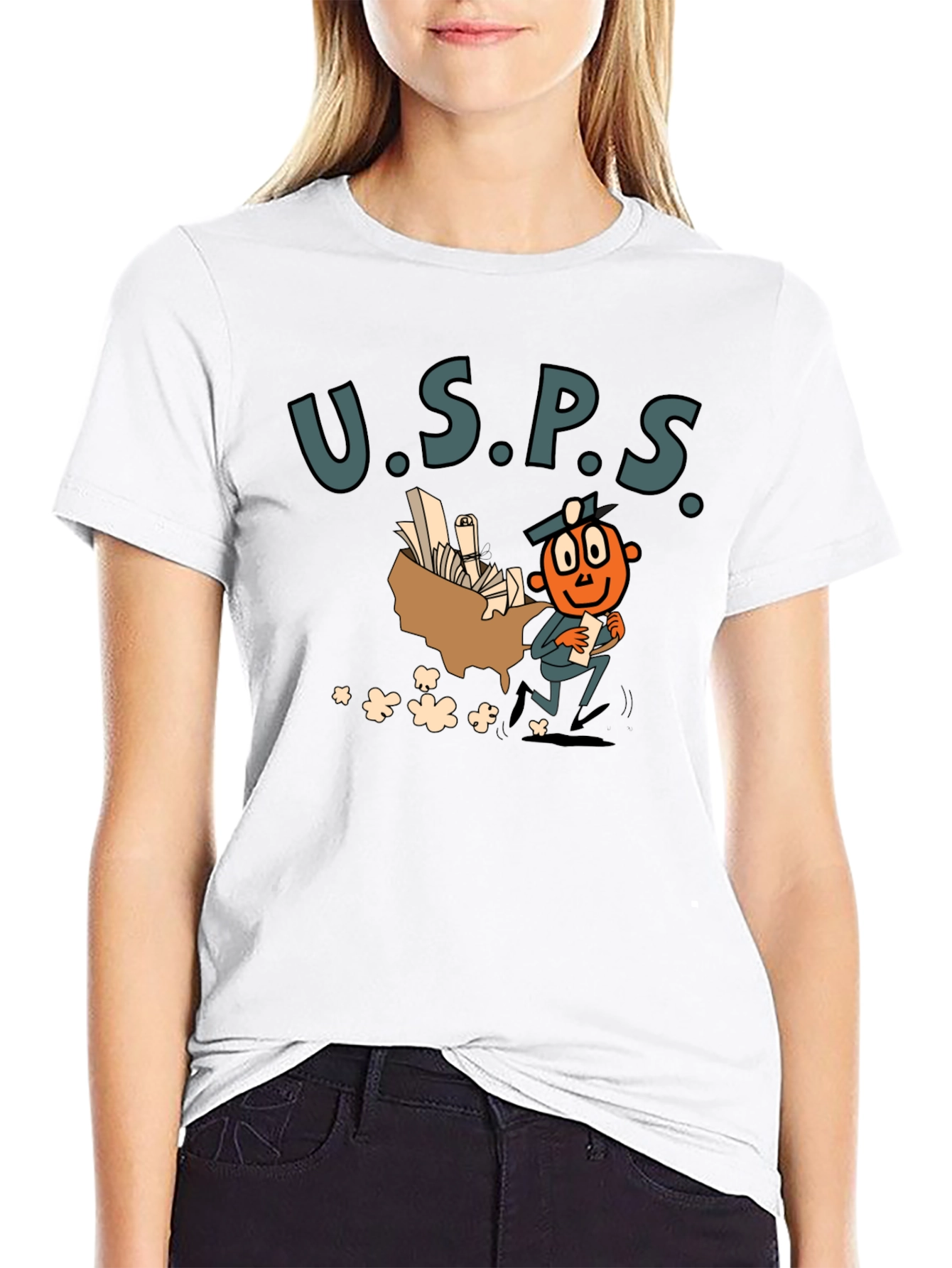 USPS Cartoon Graphic Black T-Shirt