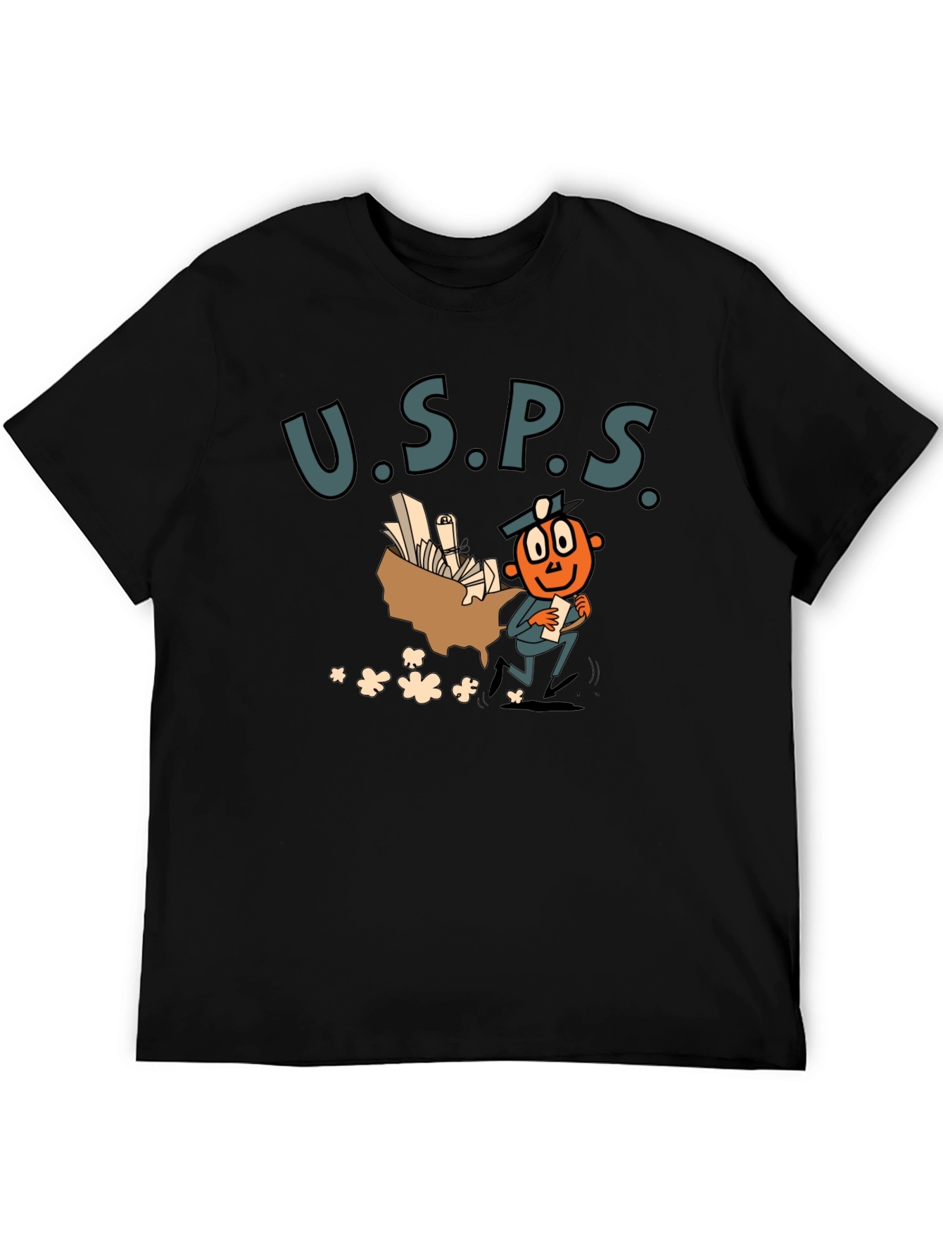 USPS Cartoon Graphic Black T-Shirt