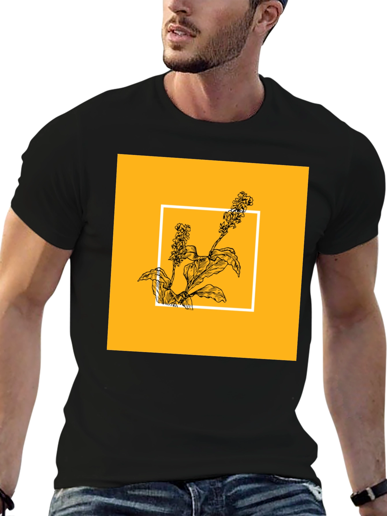 Botanical Graphic Tee - Black Cotton Shirt