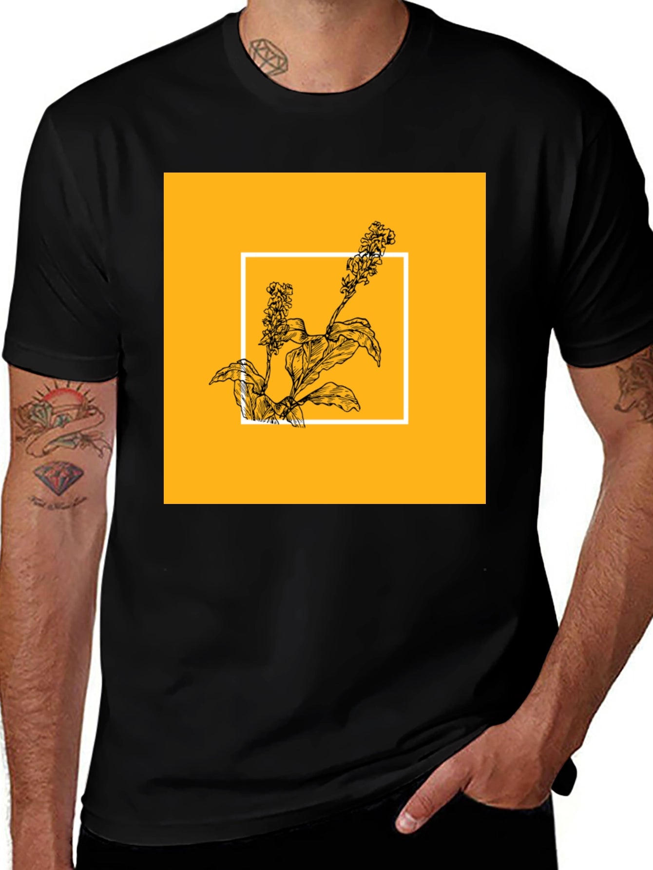 Botanical Graphic Tee - Black Cotton Shirt