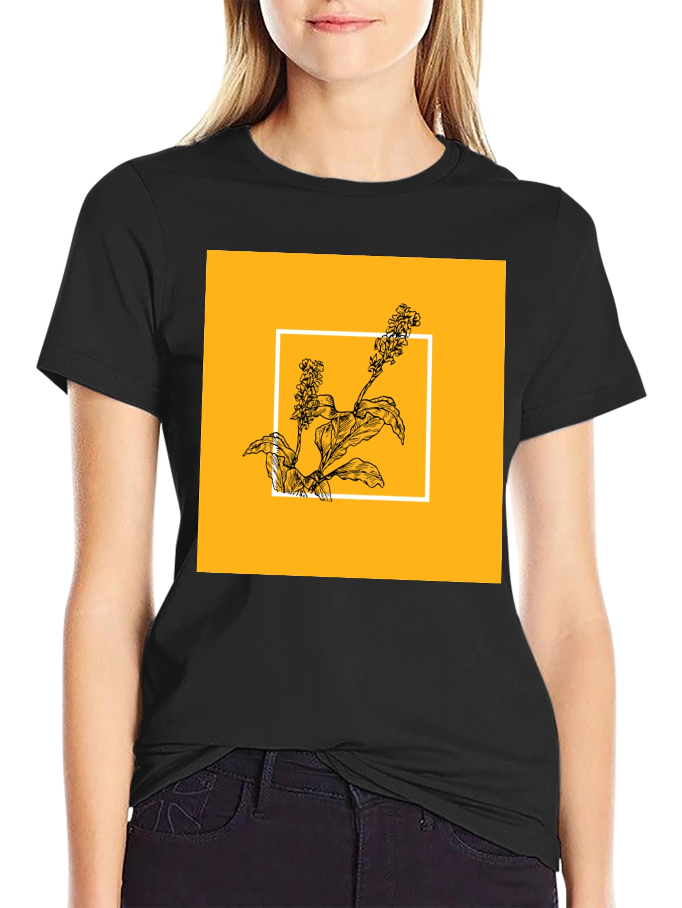 Botanical Graphic Tee - Black Cotton Shirt