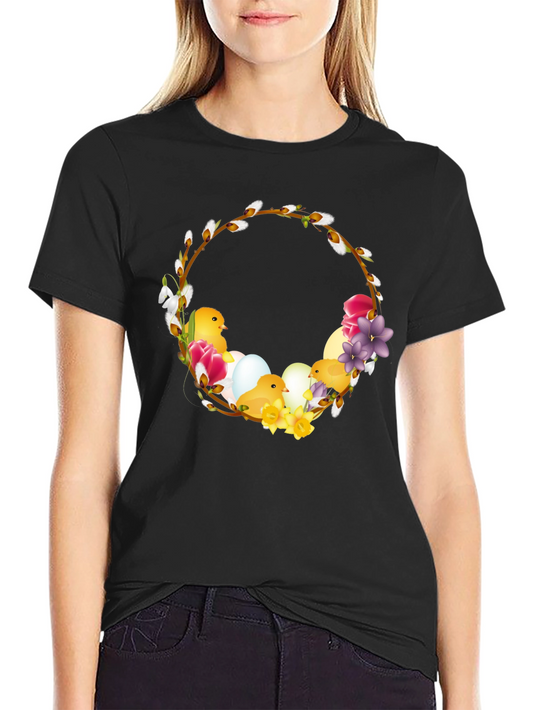 Easter Chick Wreath Black T-Shirt