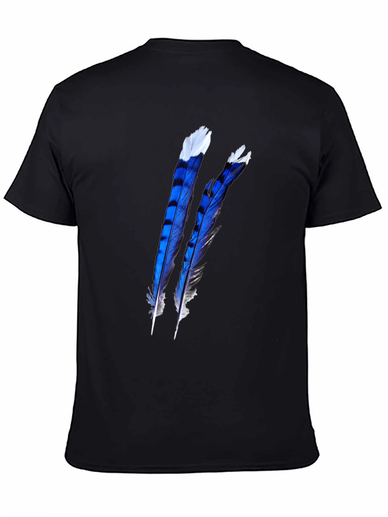 Blue Feather Graphic Black T-Shirt