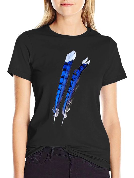 Blue Feather Graphic Black T-Shirt