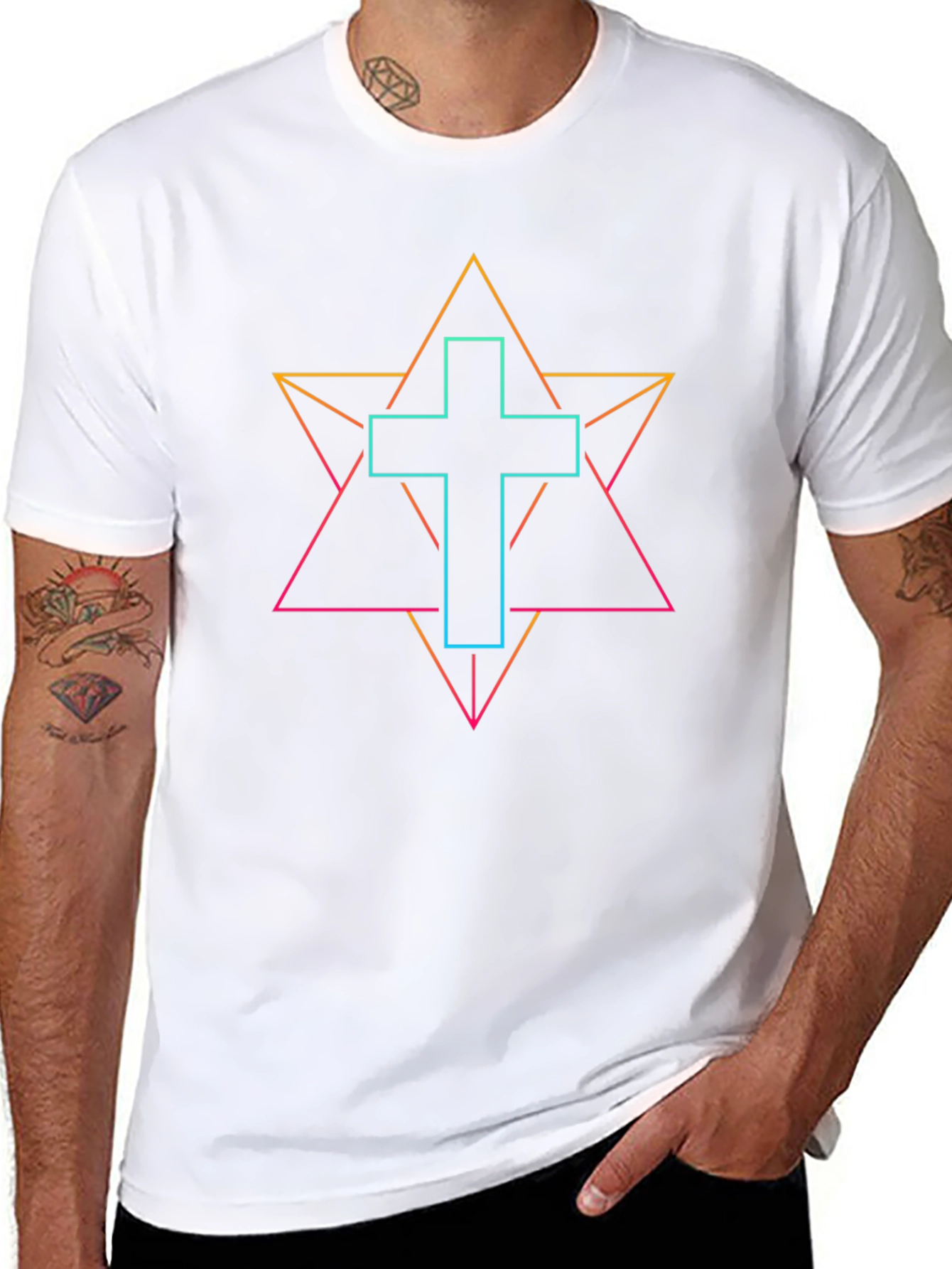 Neon Geometric Cross T-Shirt