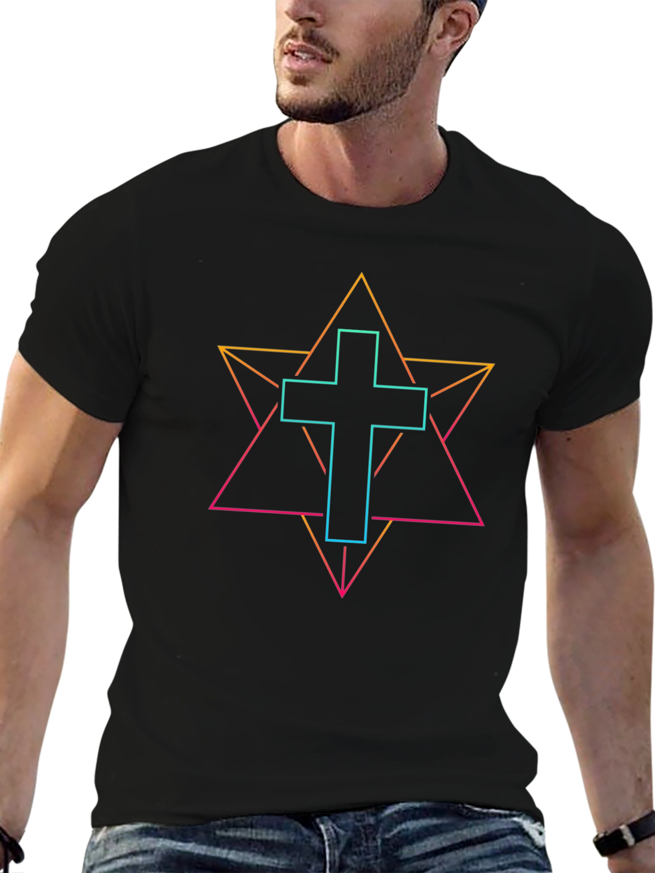 Neon Geometric Cross T-Shirt