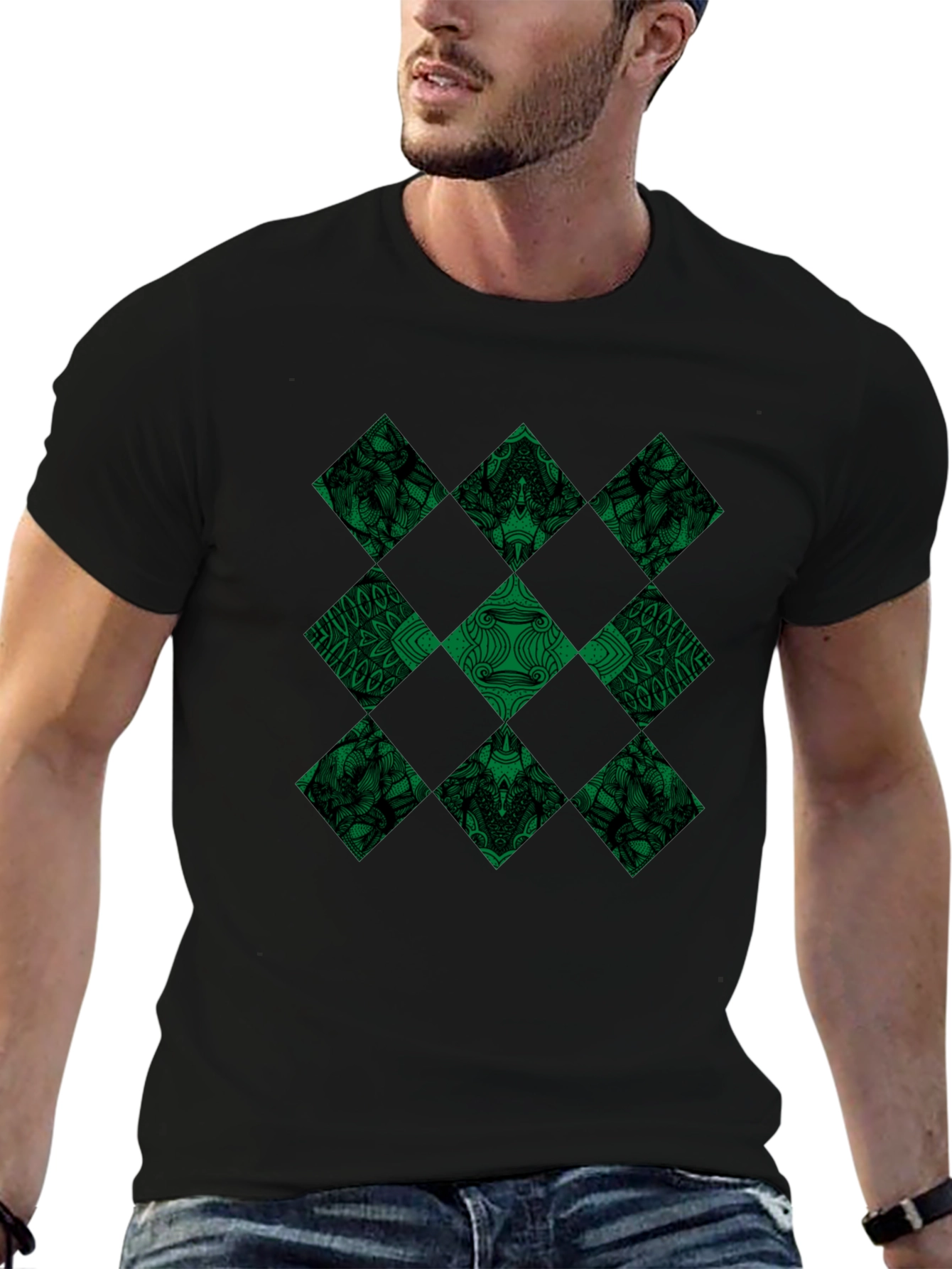 Diamond Pattern Black T-Shirt