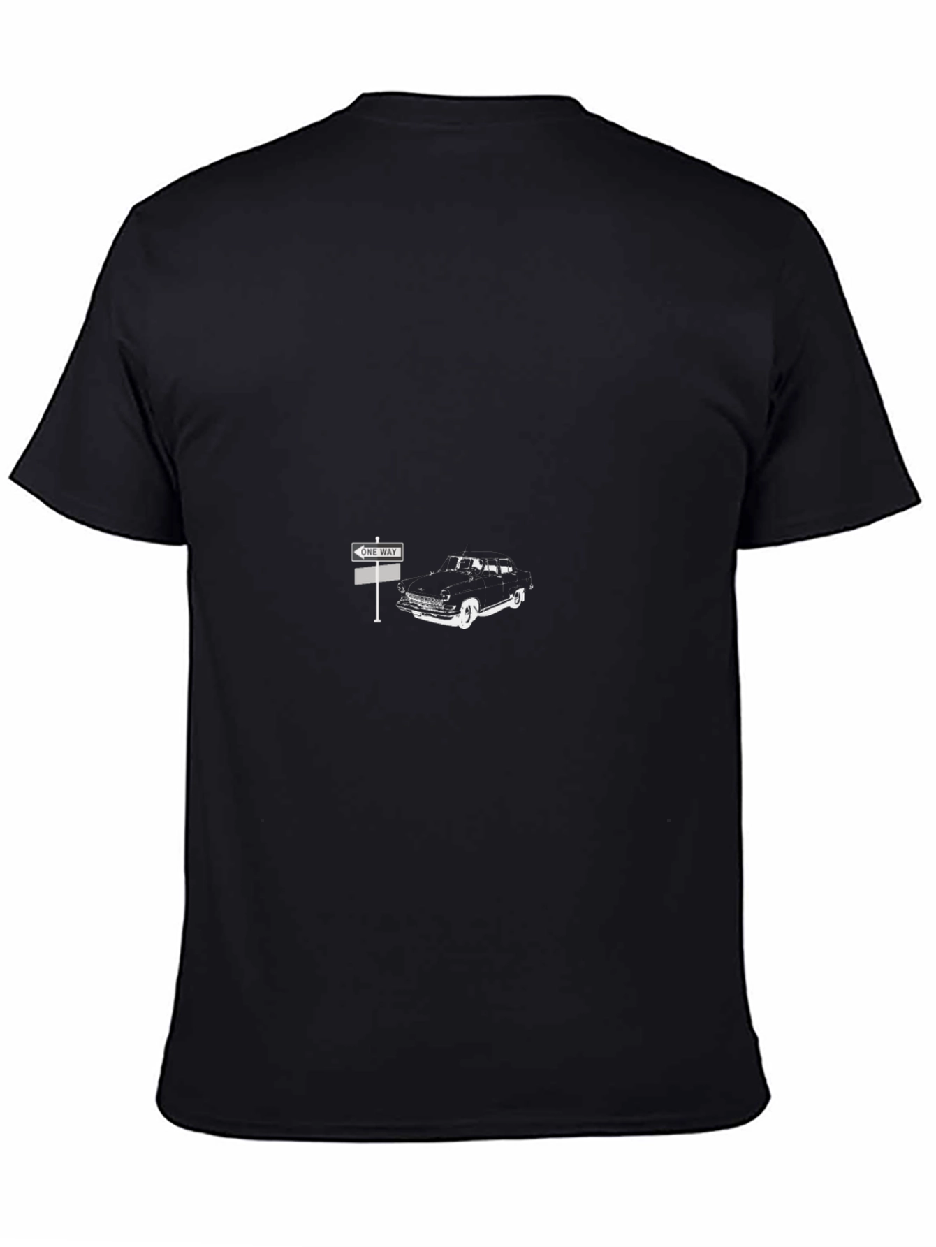 Classic Car & One Way Sign Black T-Shirt