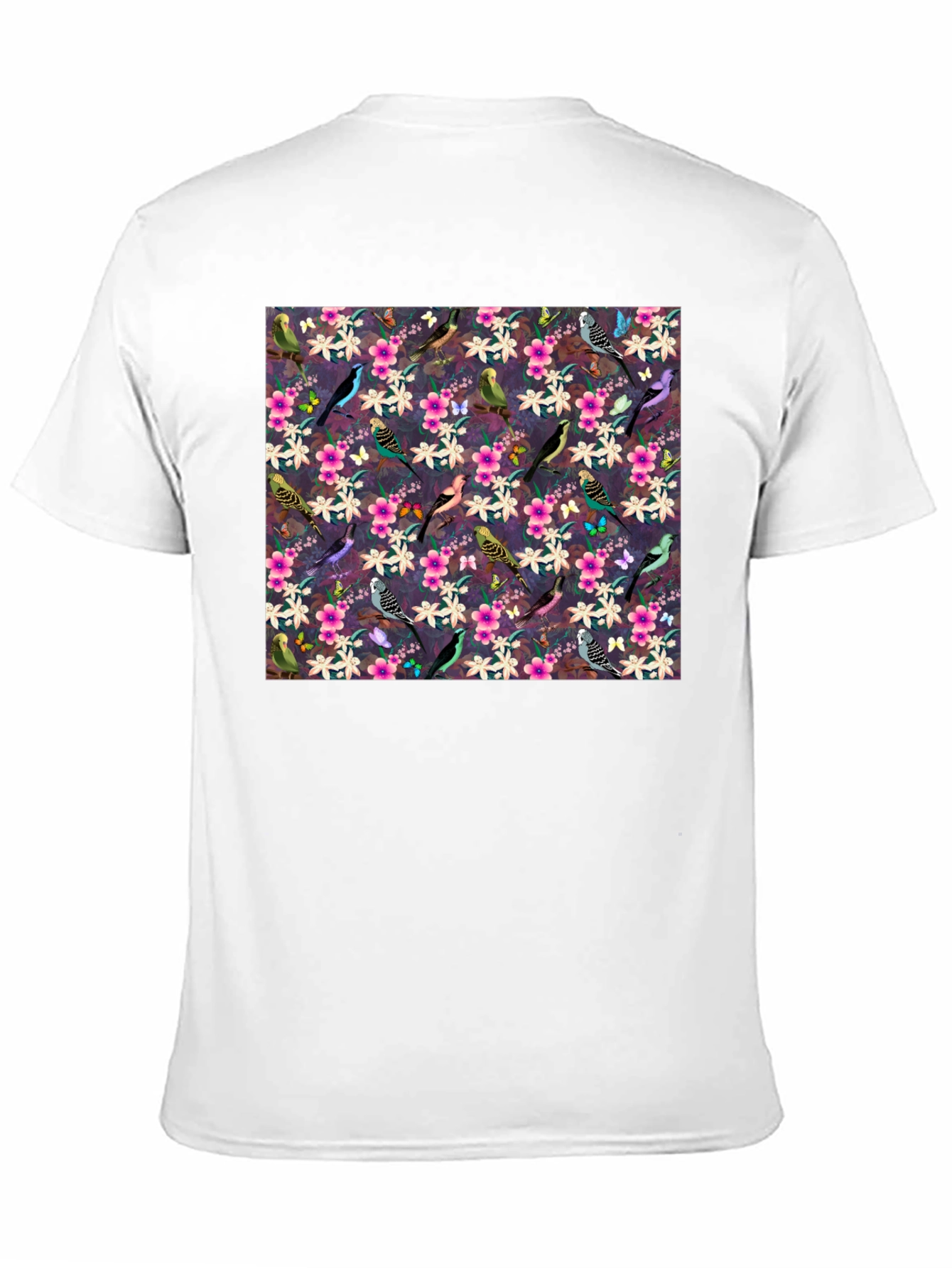 Floral Bird Pattern Black T-Shirt