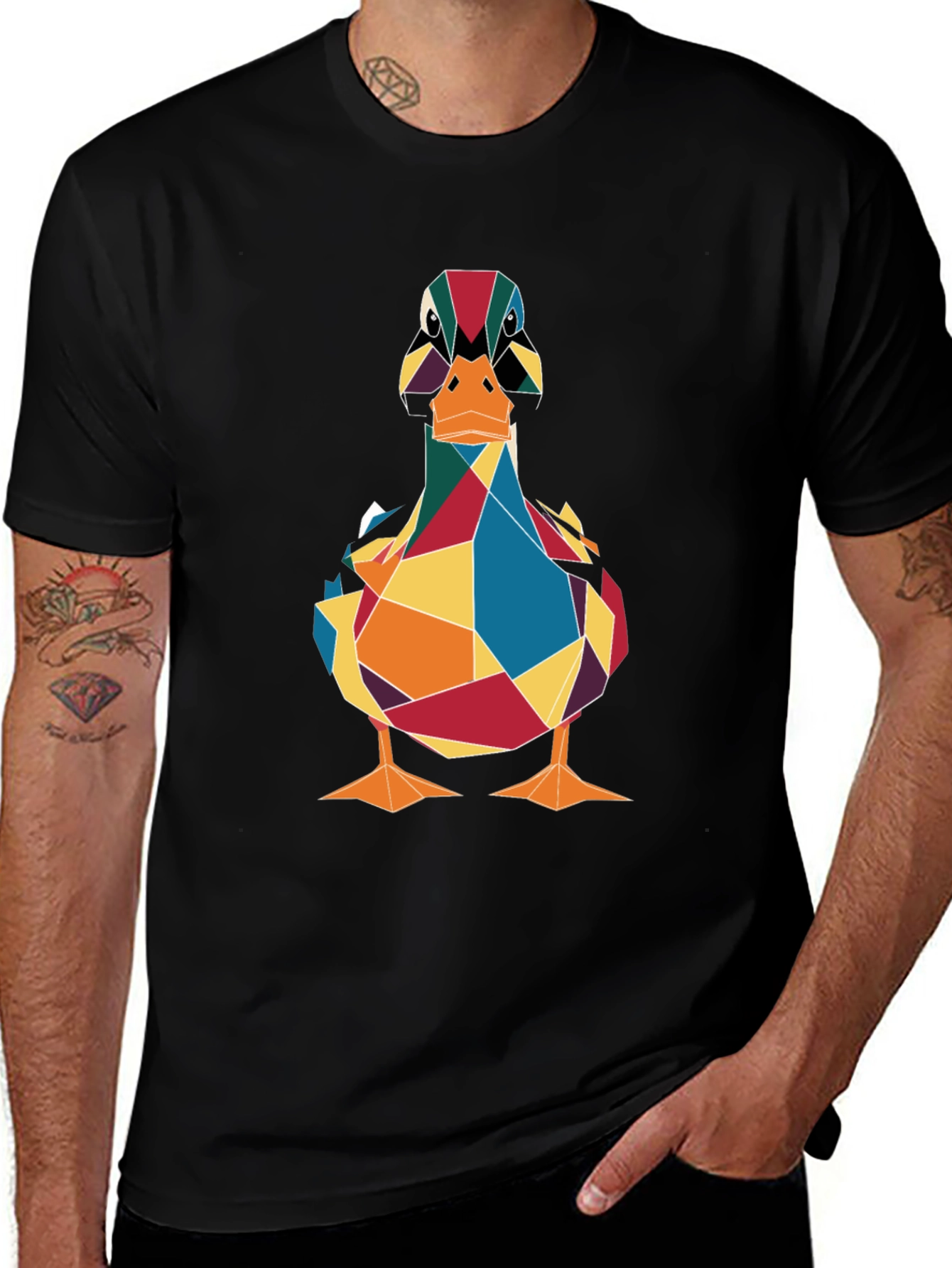 Geometric Duck Graphic Tee - Stylish Mens T-Shirt