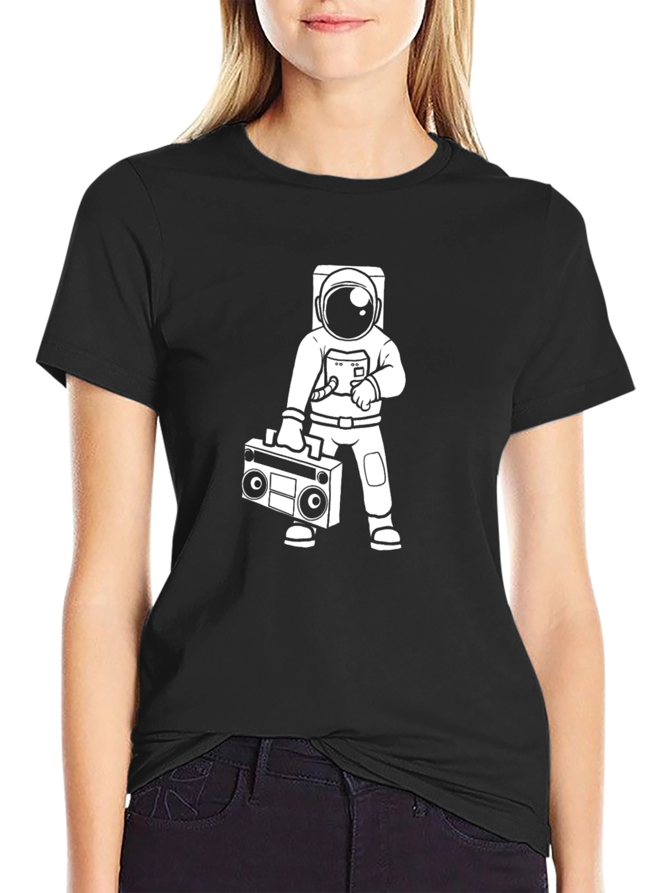 Astronaut Boombox Graphic Tee - Black