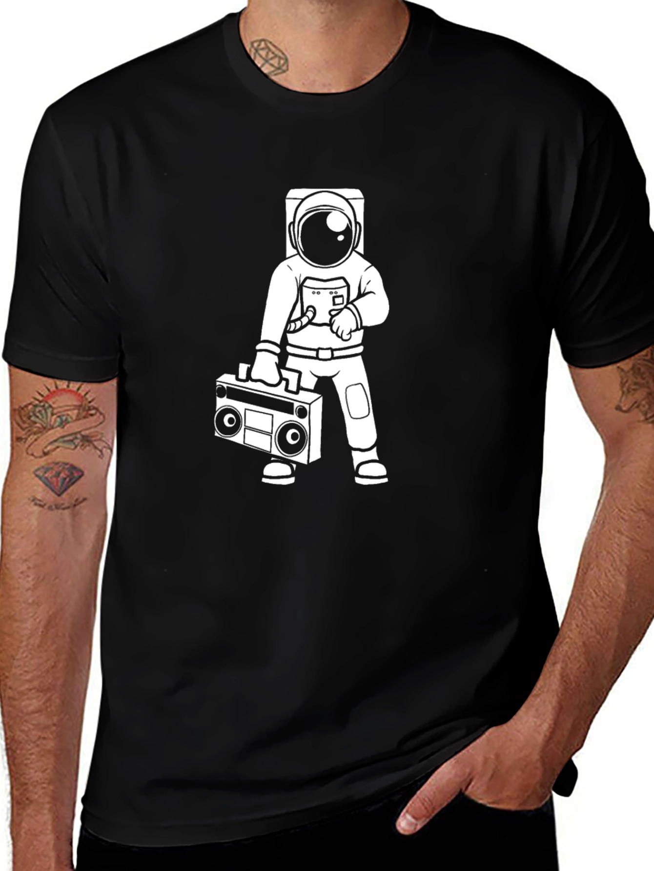 Astronaut Boombox Graphic Tee - Black