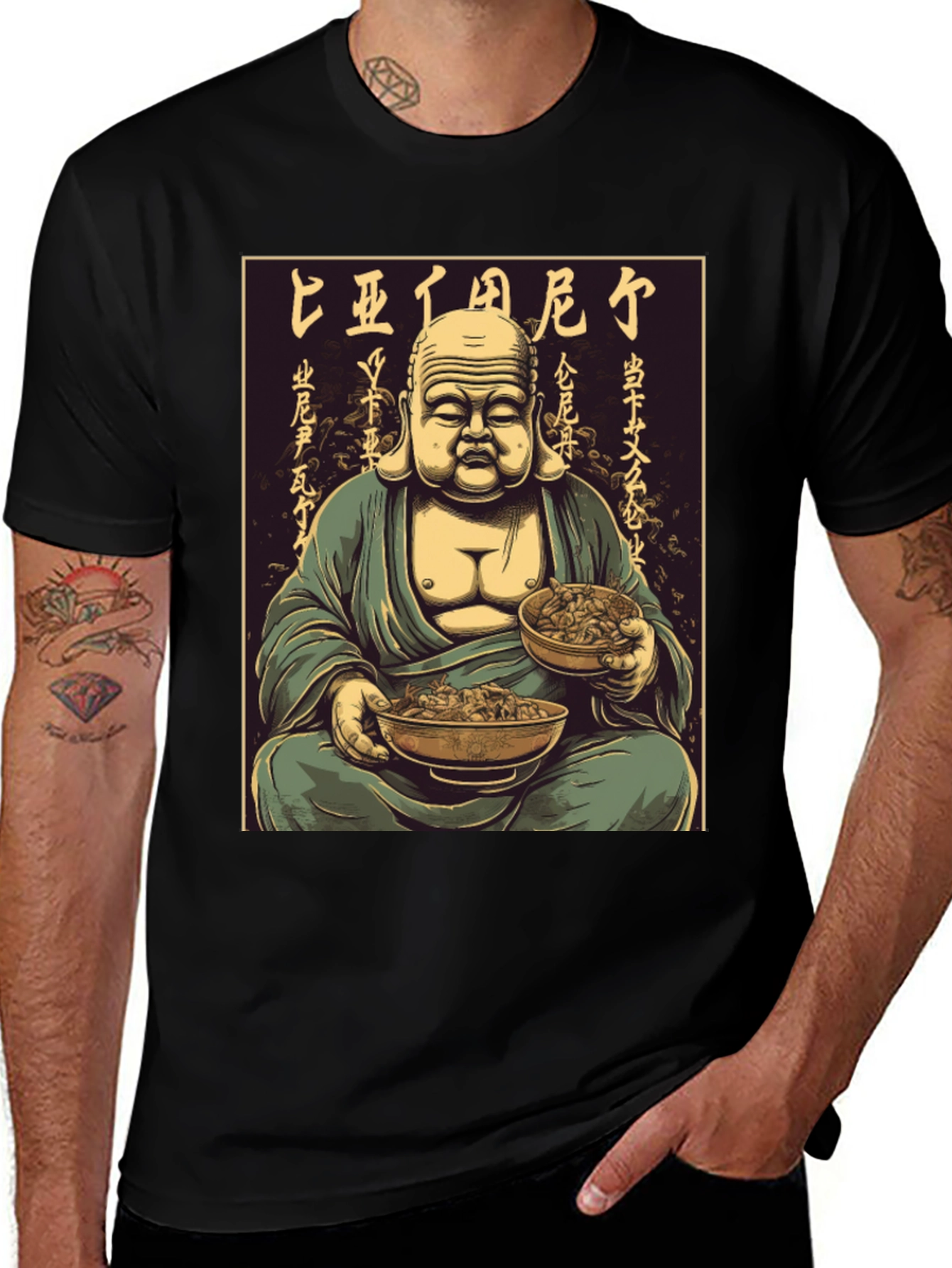 Buddha Bowl T-Shirt - Meditating Monk Graphic Tee