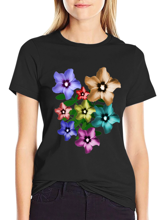 Floral Print Black T-Shirt - Colorful Blossom Design