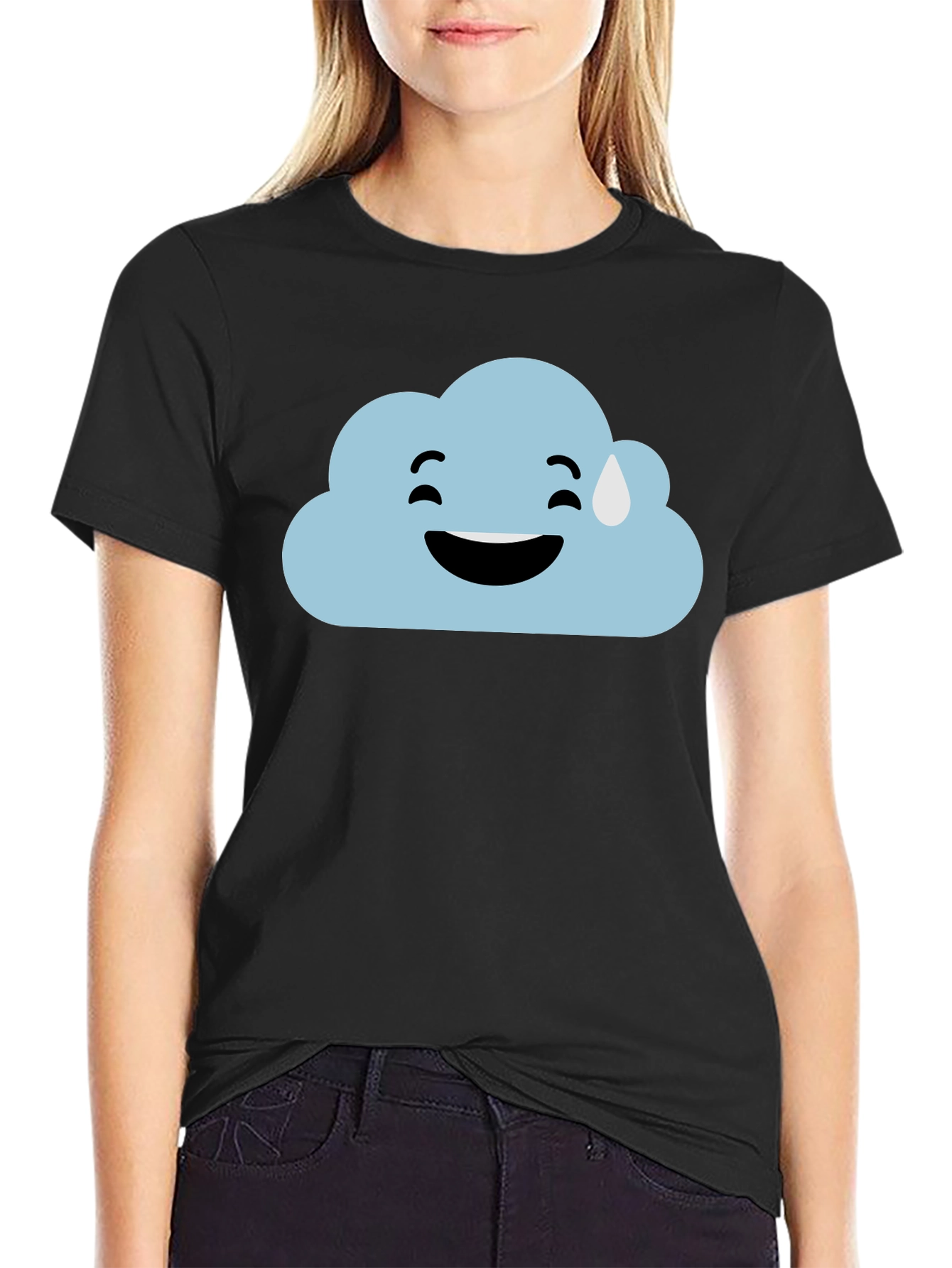 Cloud Emoji Graphic Tee - Black Cotton T-Shirt