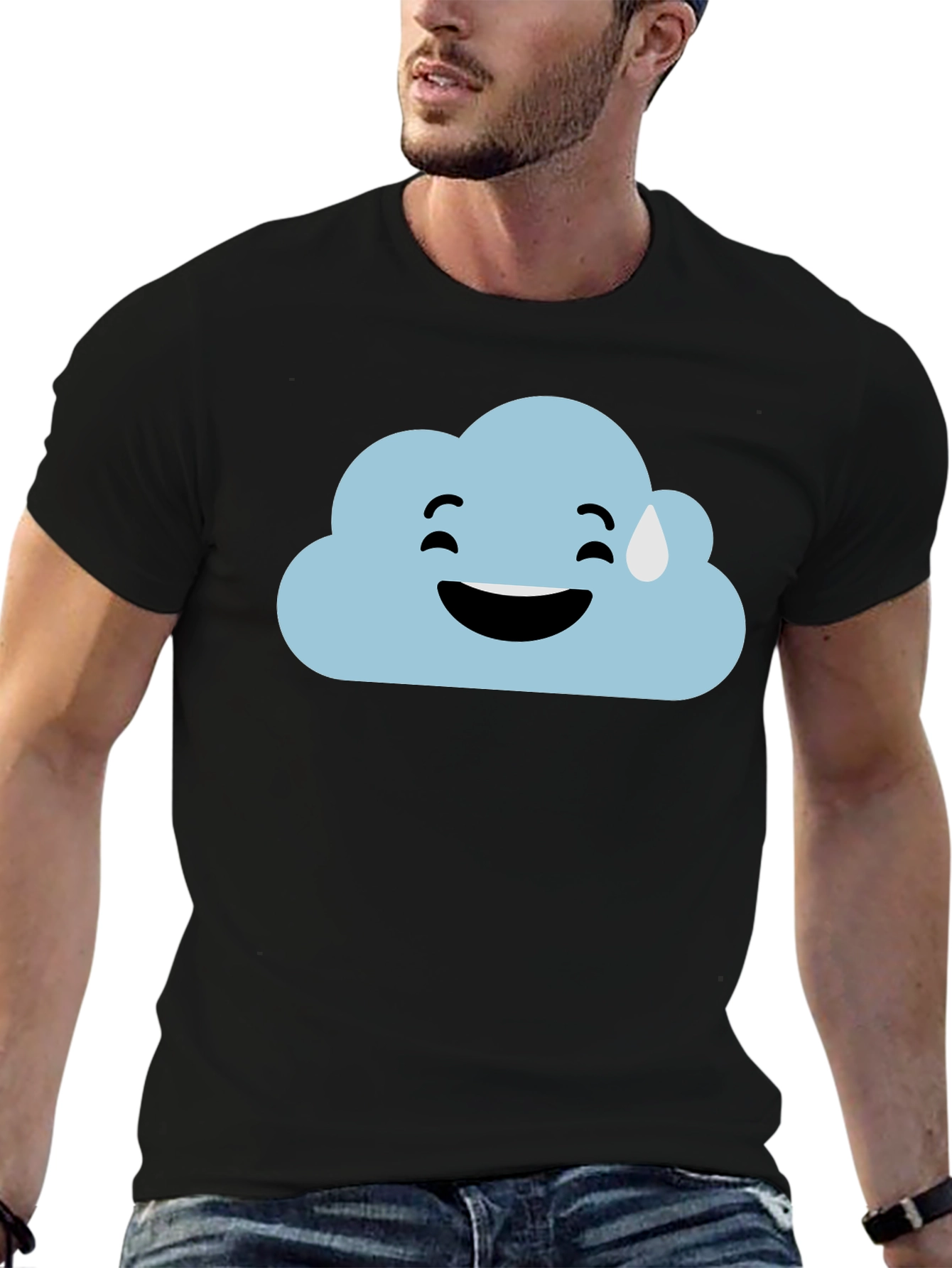Cloud Emoji Graphic Tee - Black Cotton T-Shirt