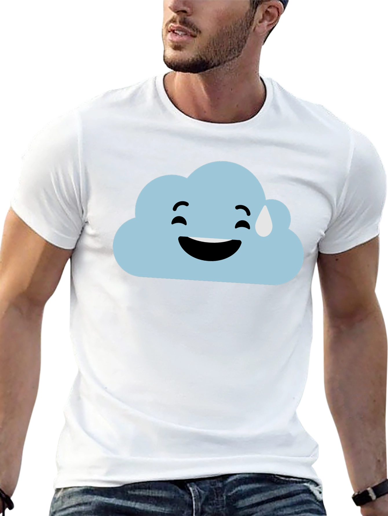 Cloud Emoji Graphic Tee - Black Cotton T-Shirt