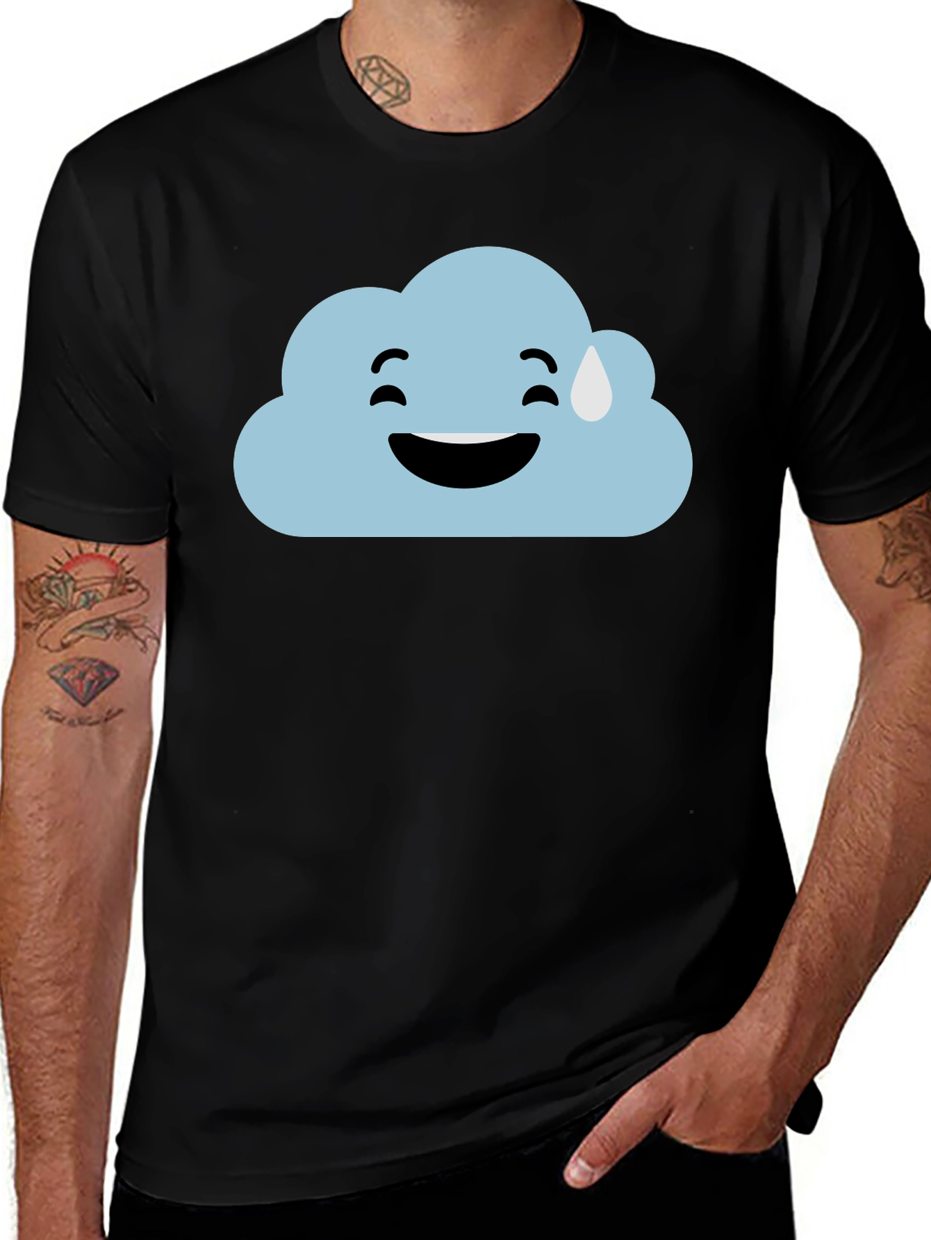 Cloud Emoji Graphic Tee - Black Cotton T-Shirt