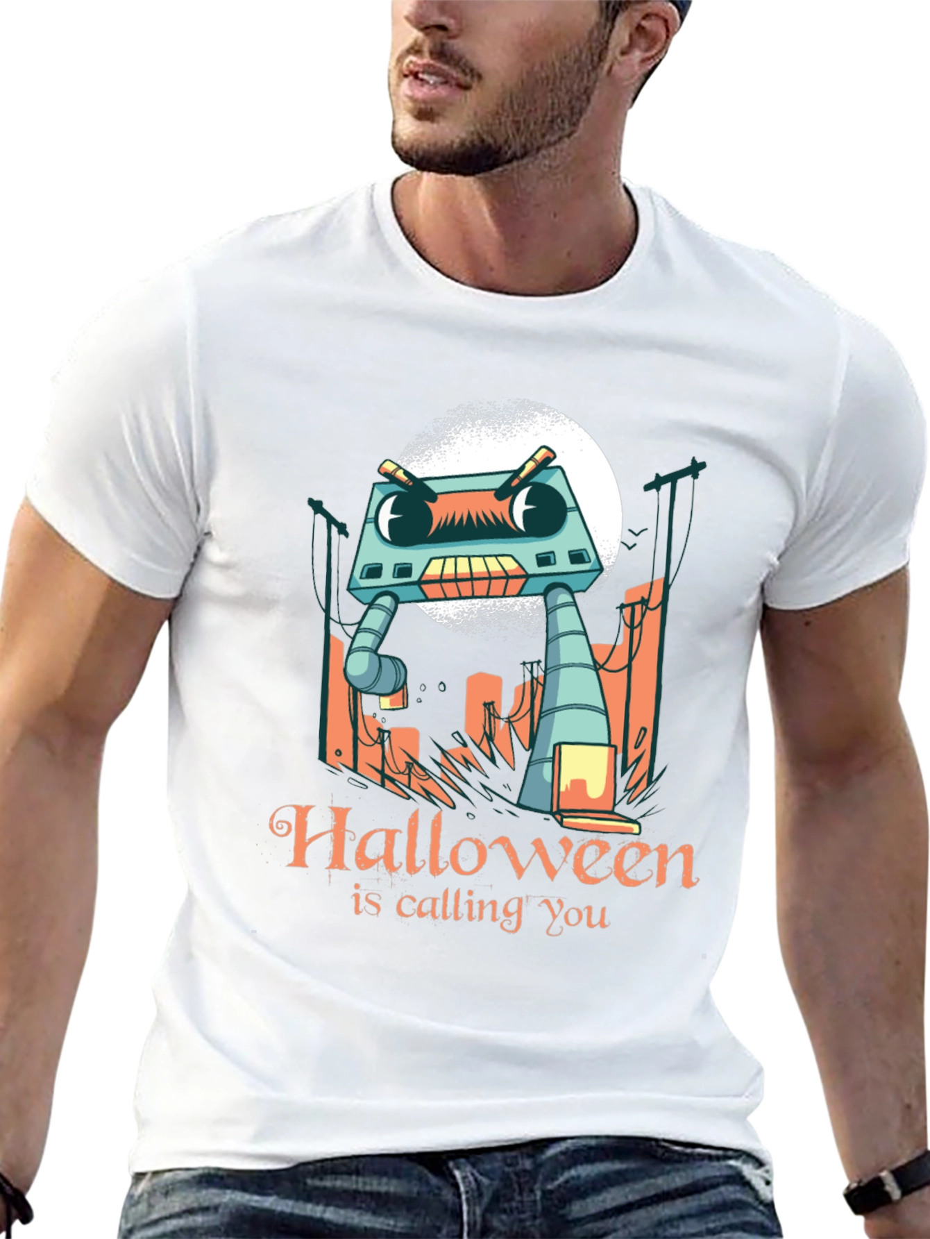 Halloween Robot T-Shirt - Spooky Season Style
