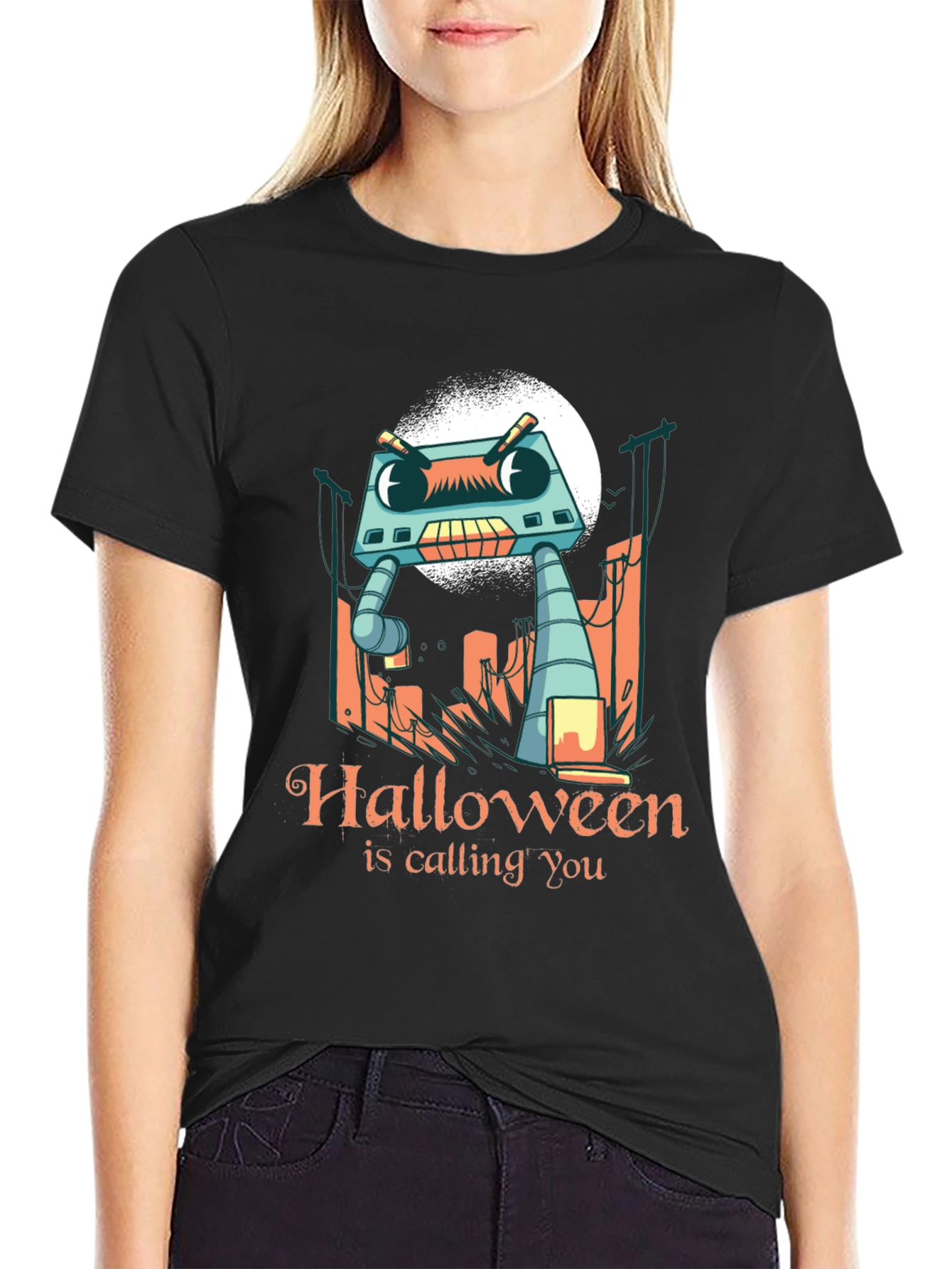 Halloween Robot T-Shirt - Spooky Season Style