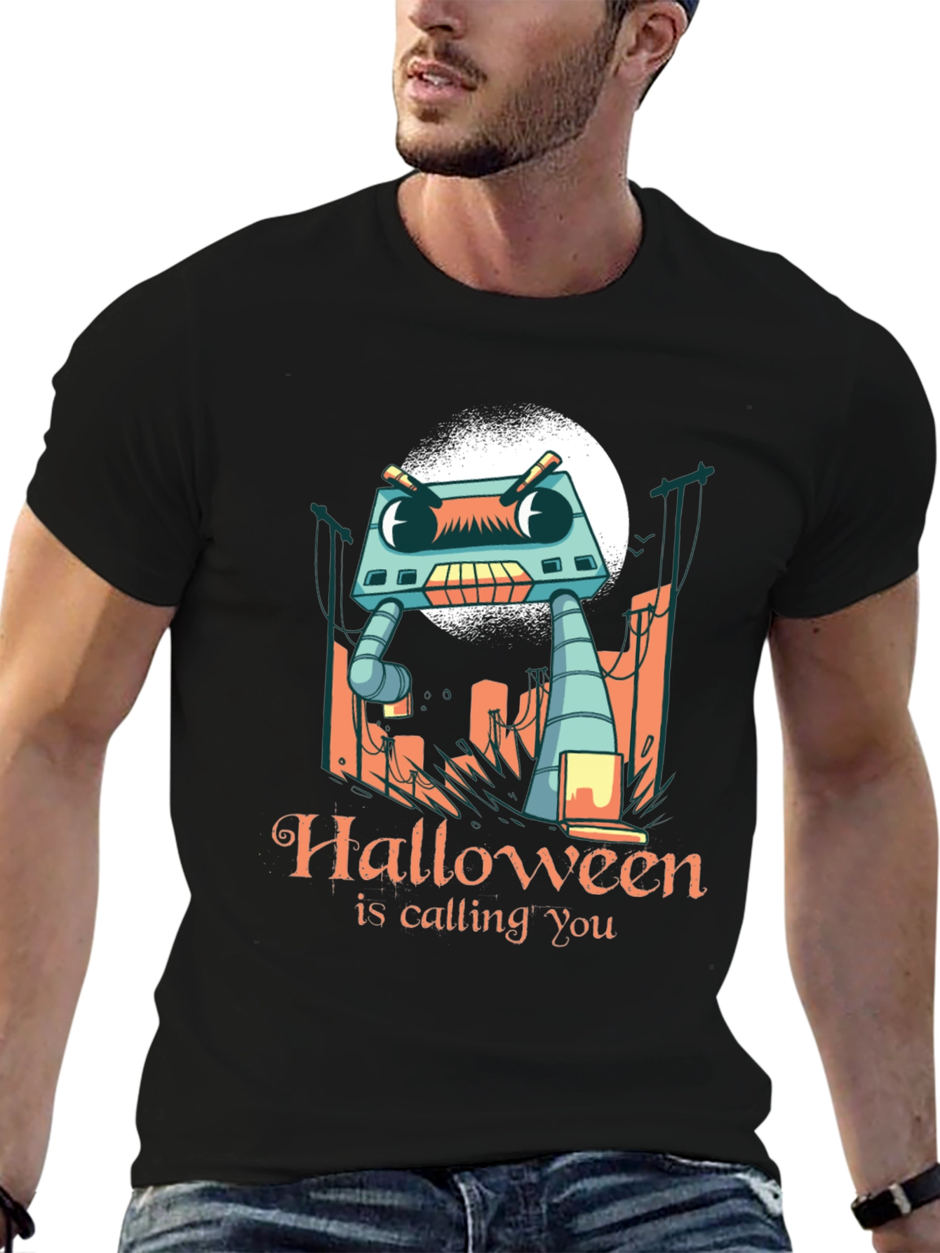 Halloween Robot T-Shirt - Spooky Season Style