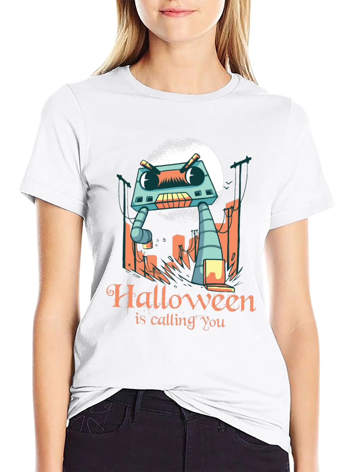 Halloween Robot T-Shirt - Spooky Season Style