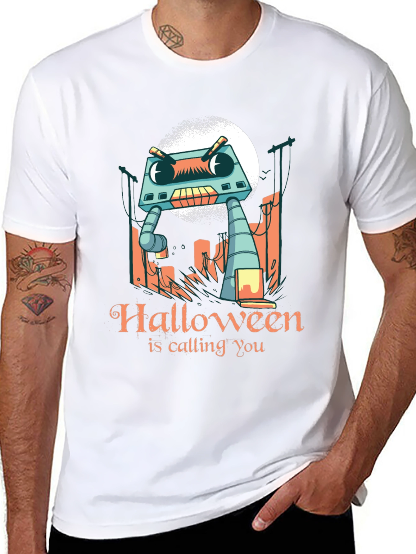 Halloween Robot T-Shirt - Spooky Season Style
