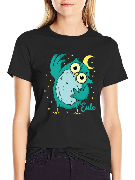 Owl Cartoon Graphic Black T-Shirt