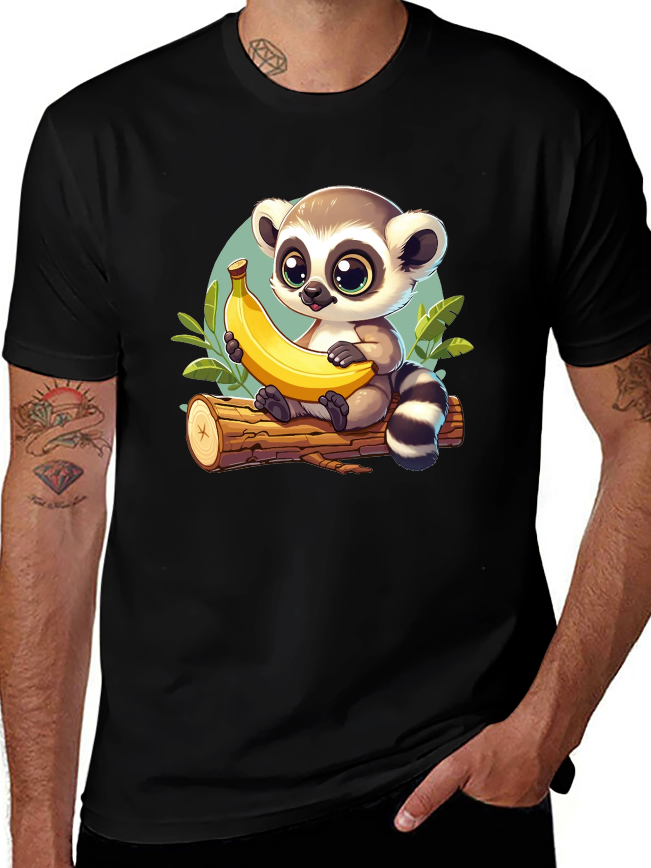 Cute Lemur & Banana Cartoon T-Shirt
