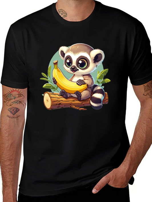 Cute Lemur & Banana Cartoon T-Shirt