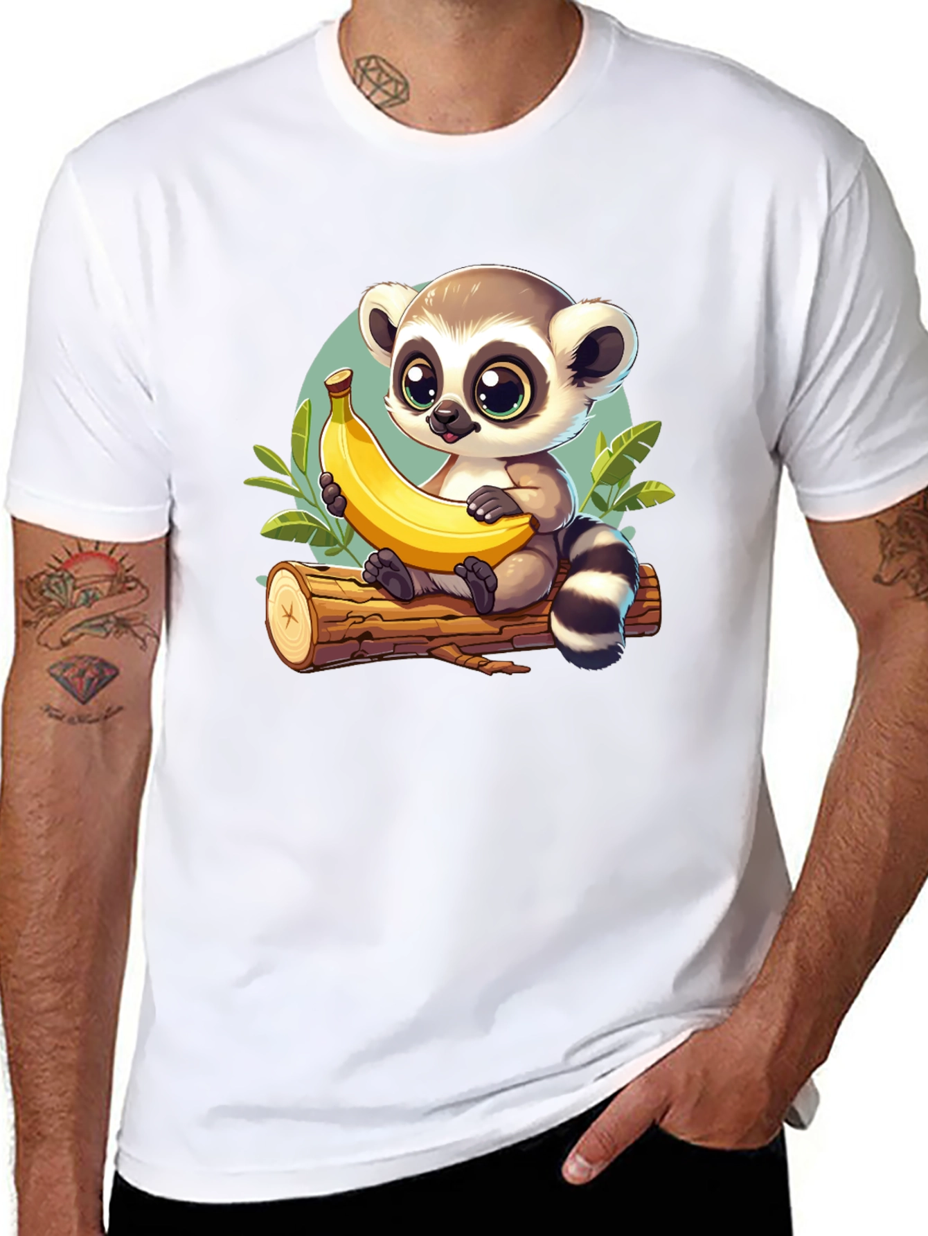 Cute Lemur & Banana Cartoon T-Shirt