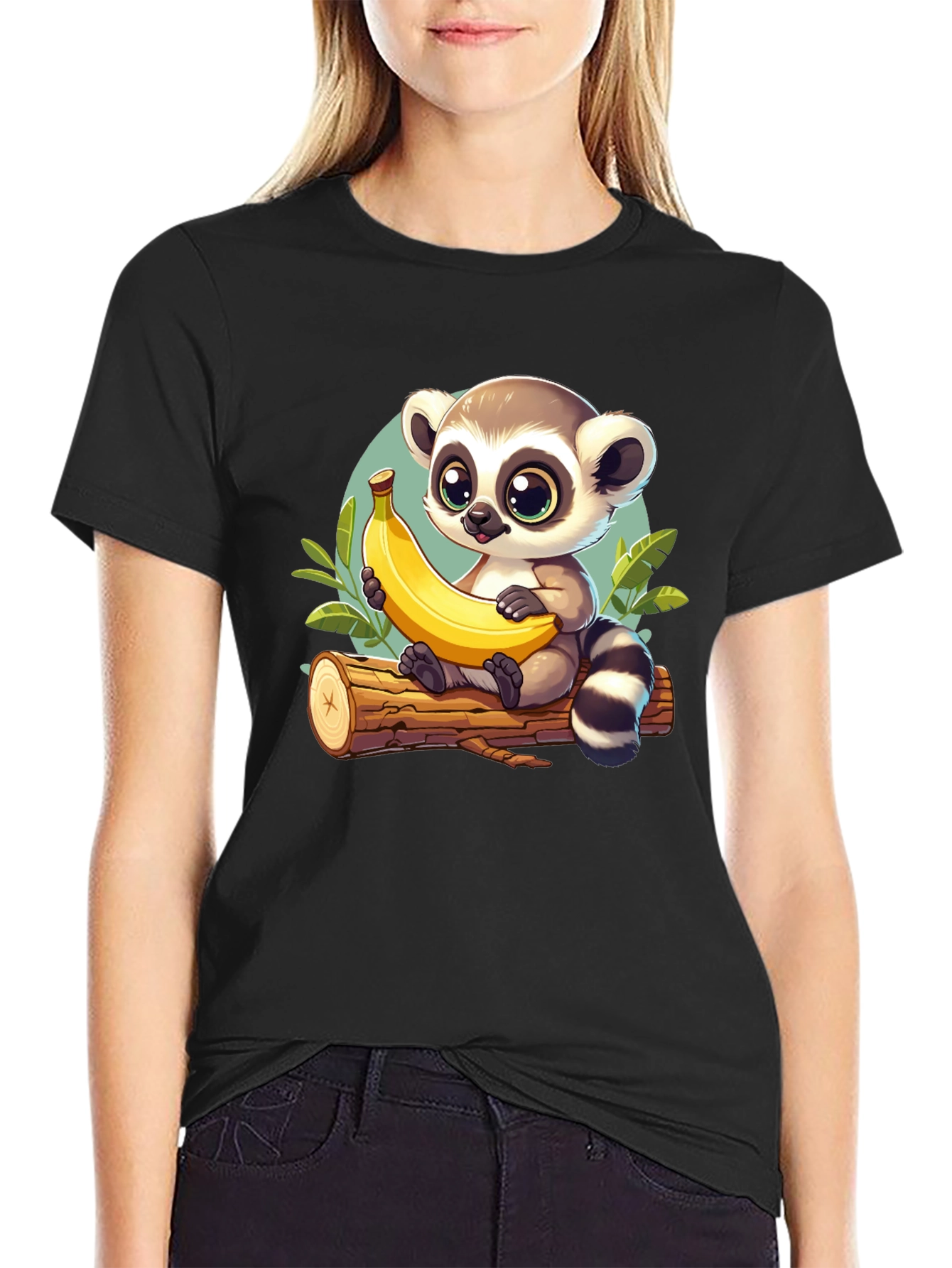 Cute Lemur & Banana Cartoon T-Shirt