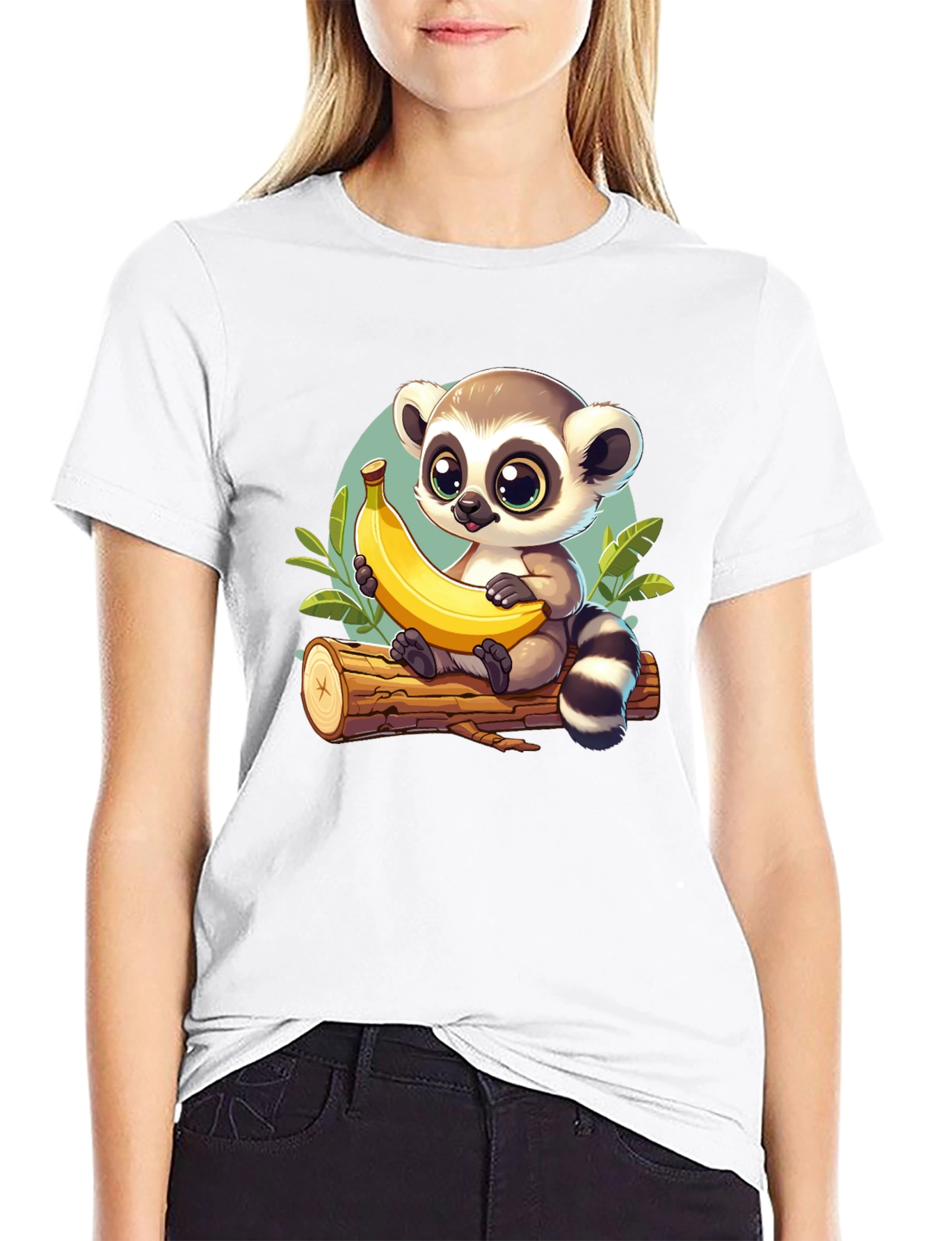 Cute Lemur & Banana Cartoon T-Shirt