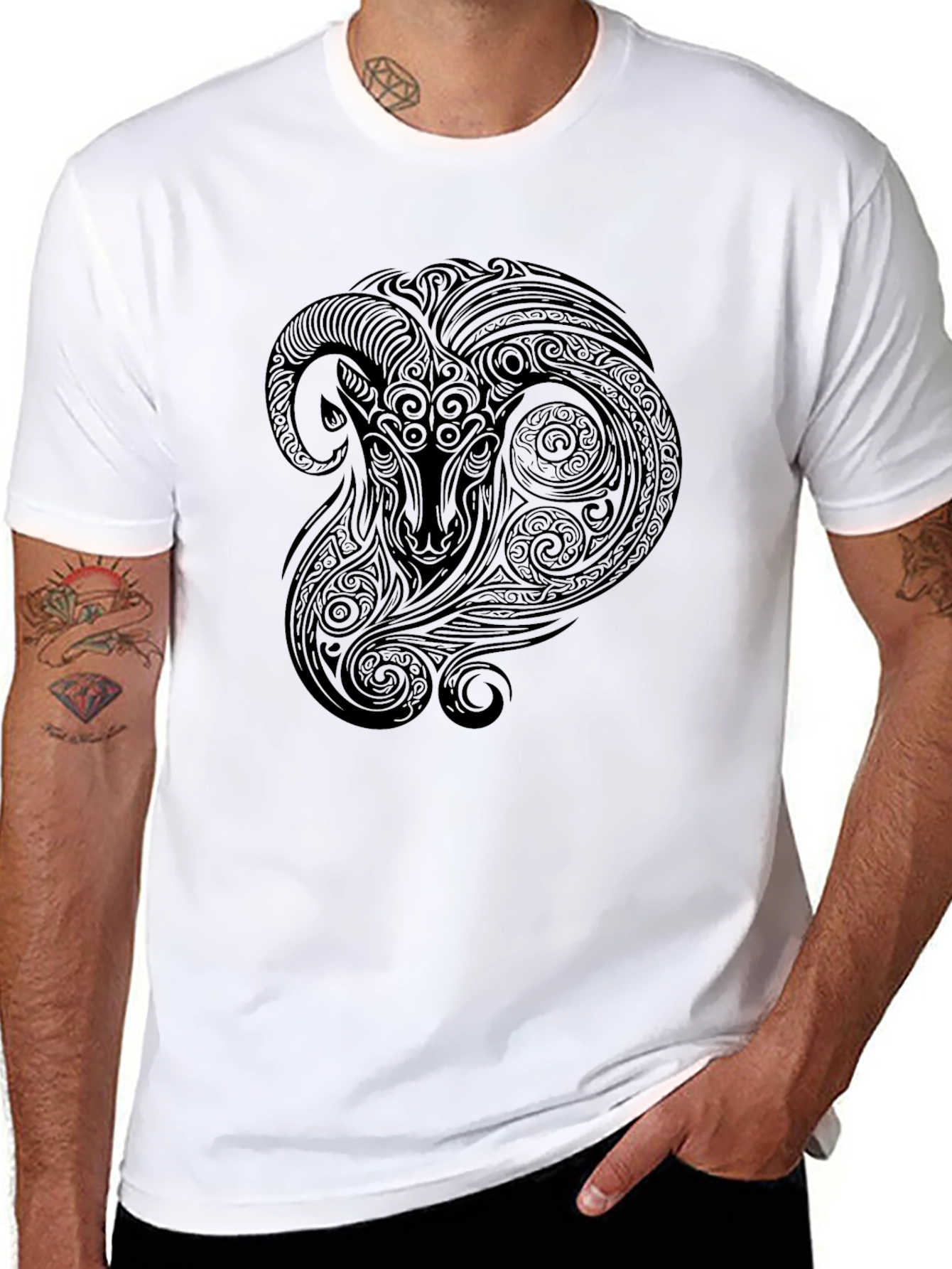 Ram Zodiac Graphic Tee - Black Cotton Comfort