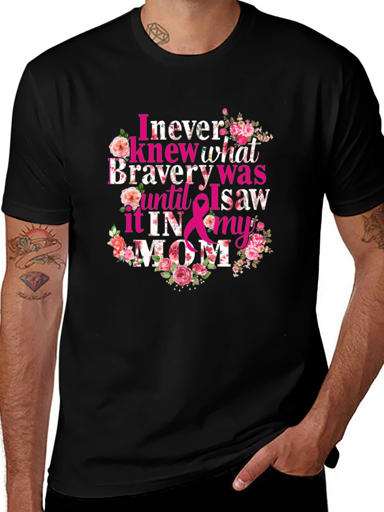 Bravery Mom Floral Breast Cancer Awareness Tee