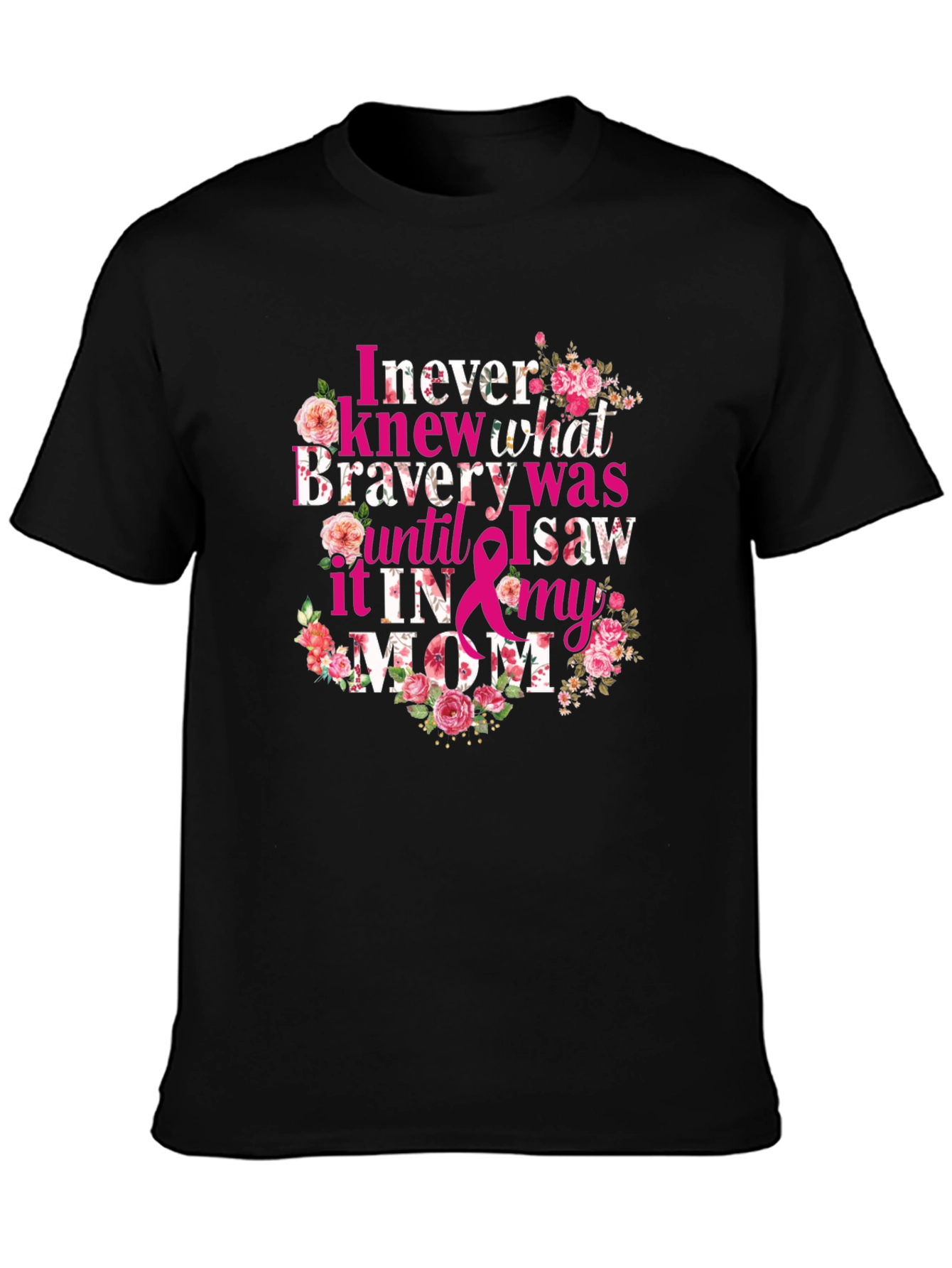 Bravery Mom Floral Breast Cancer Awareness Tee