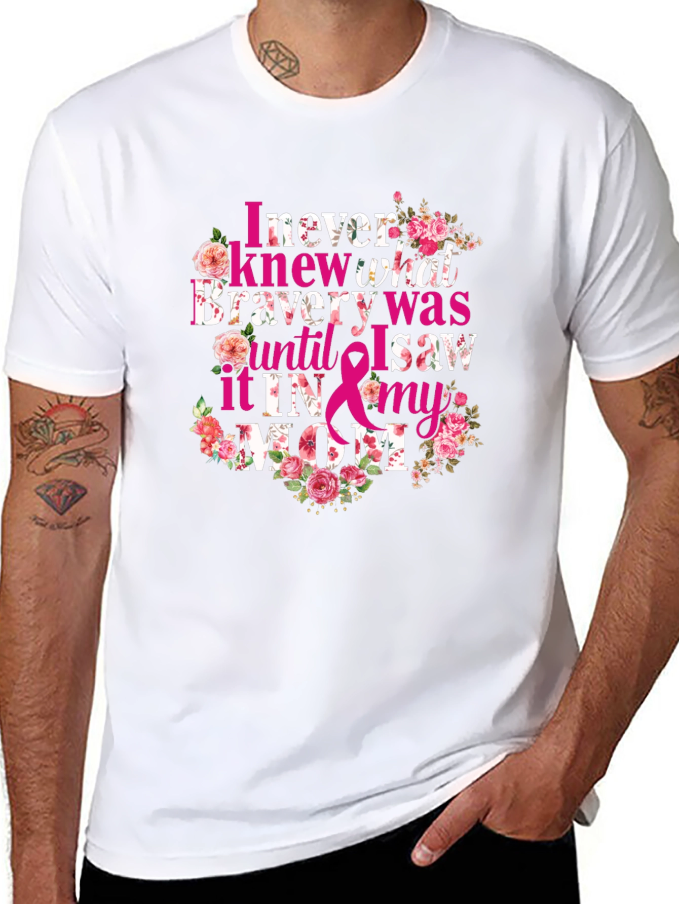 Bravery Mom Floral Breast Cancer Awareness Tee