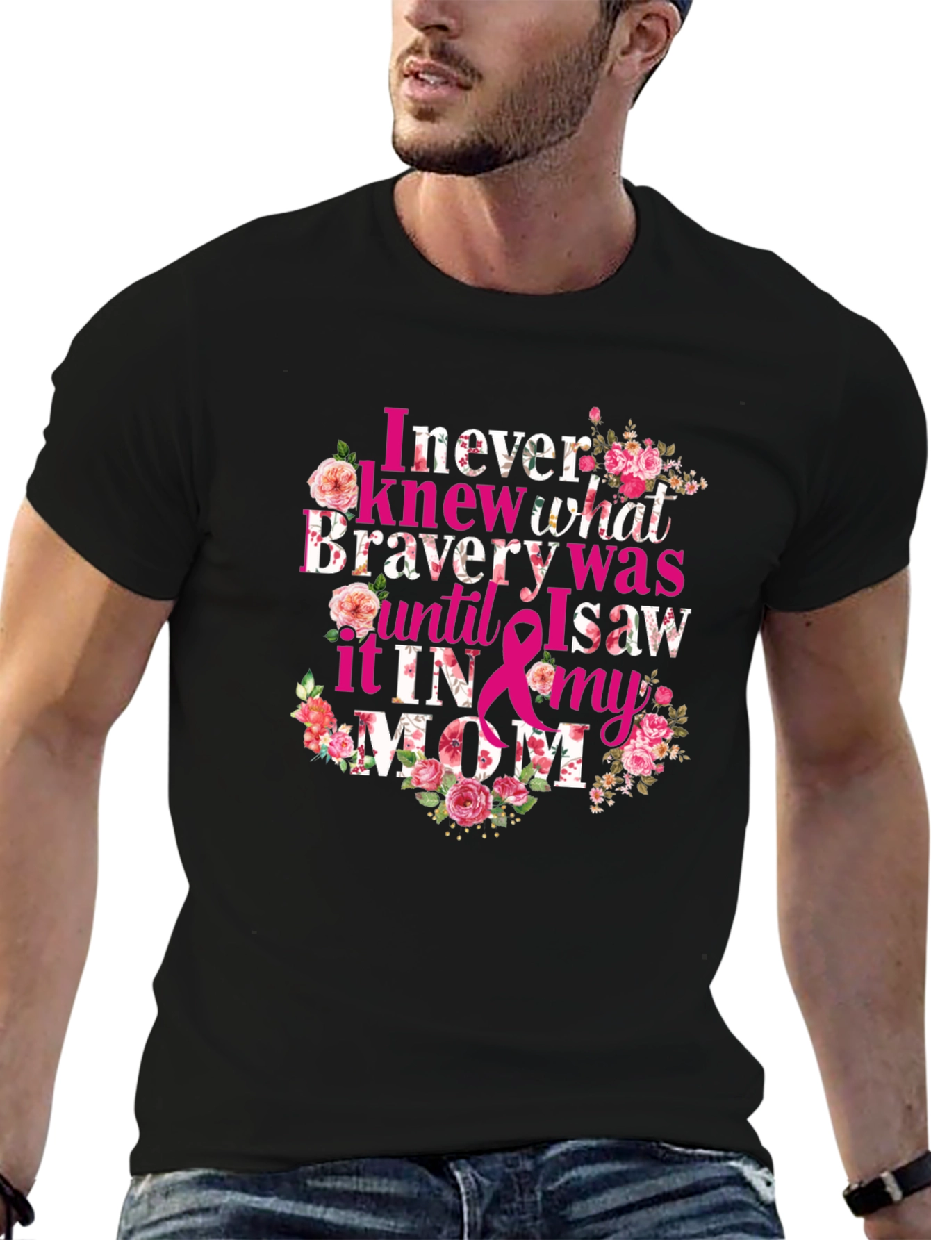 Bravery Mom Floral Breast Cancer Awareness Tee