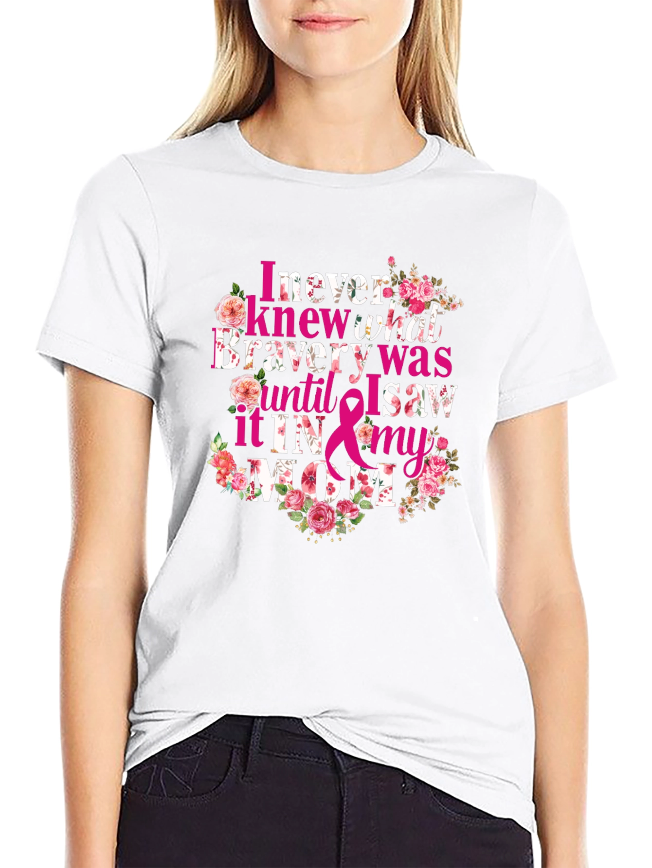 Bravery Mom Floral Breast Cancer Awareness Tee