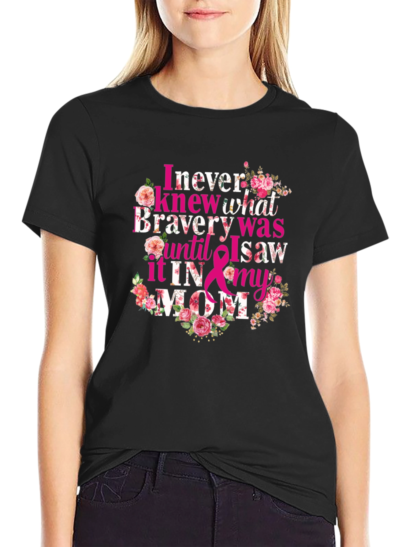 Bravery Mom Floral Breast Cancer Awareness Tee